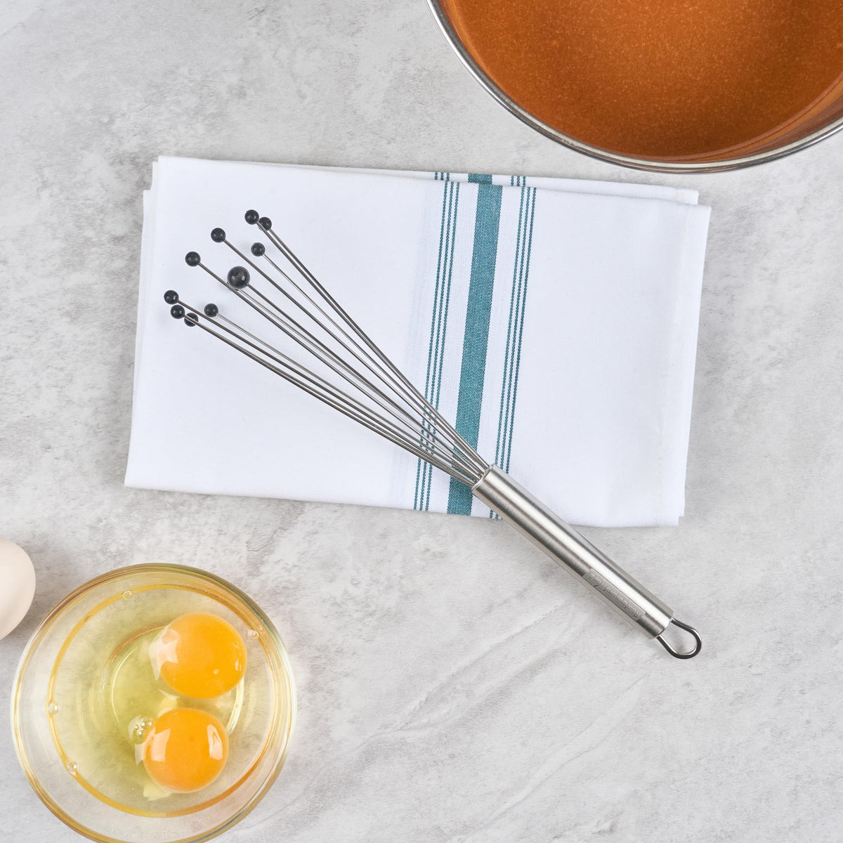 Restaurantware 10.5 in Stainless Steel Ball Whisk with Silicone Tips - 6 Pack - German Standard Sauce & Gravy Whisk, Non-Scratch, Dishwasher Safe - Non-Stick Safe Silicone Ball Whisk for Baking