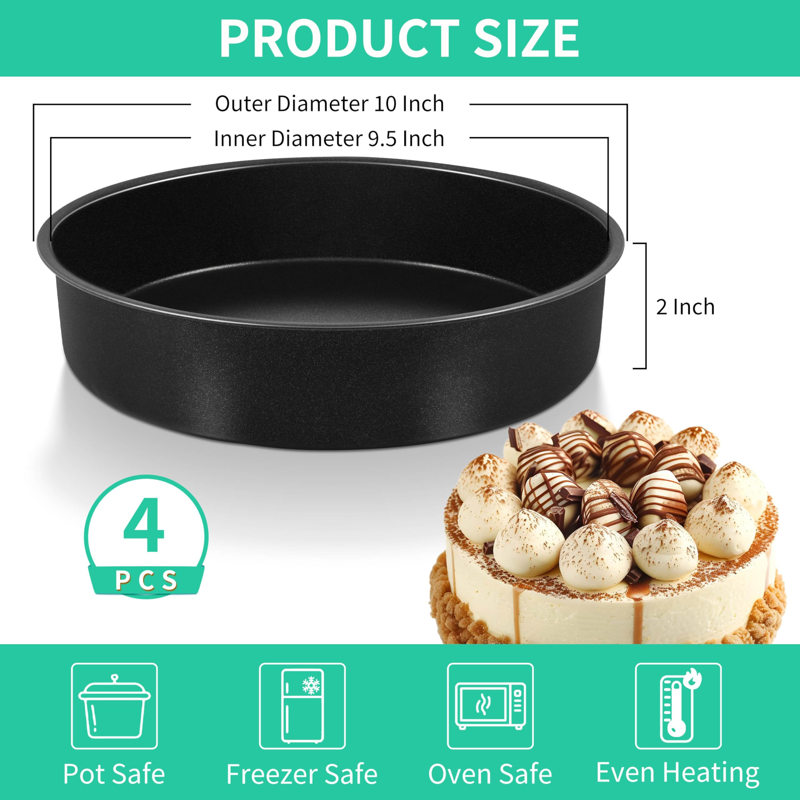 P&P CHEF 9.5 Inch Cake Pan Set, Non-stick Baking Pans for Cake, 4Pcs