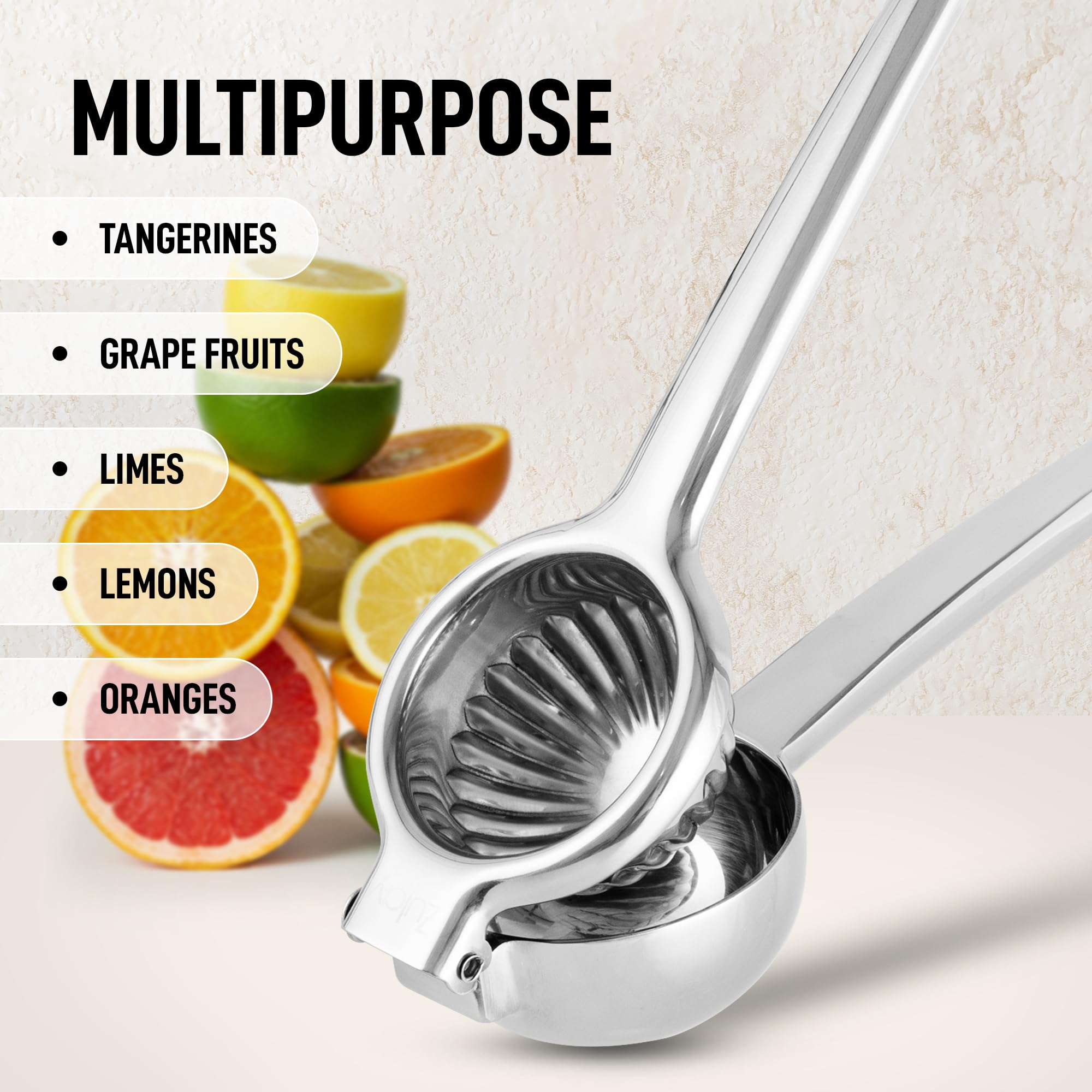 Zulay Kitchen Extra Large Lemon Squeezer Stainless Steel - Easy Squeeze Heavy Duty Lemon Juicer Hand Press - Ergonomic Citrus Squeezer & Fruit Juicer for Small Oranges, Lemons, & Limes - Silver