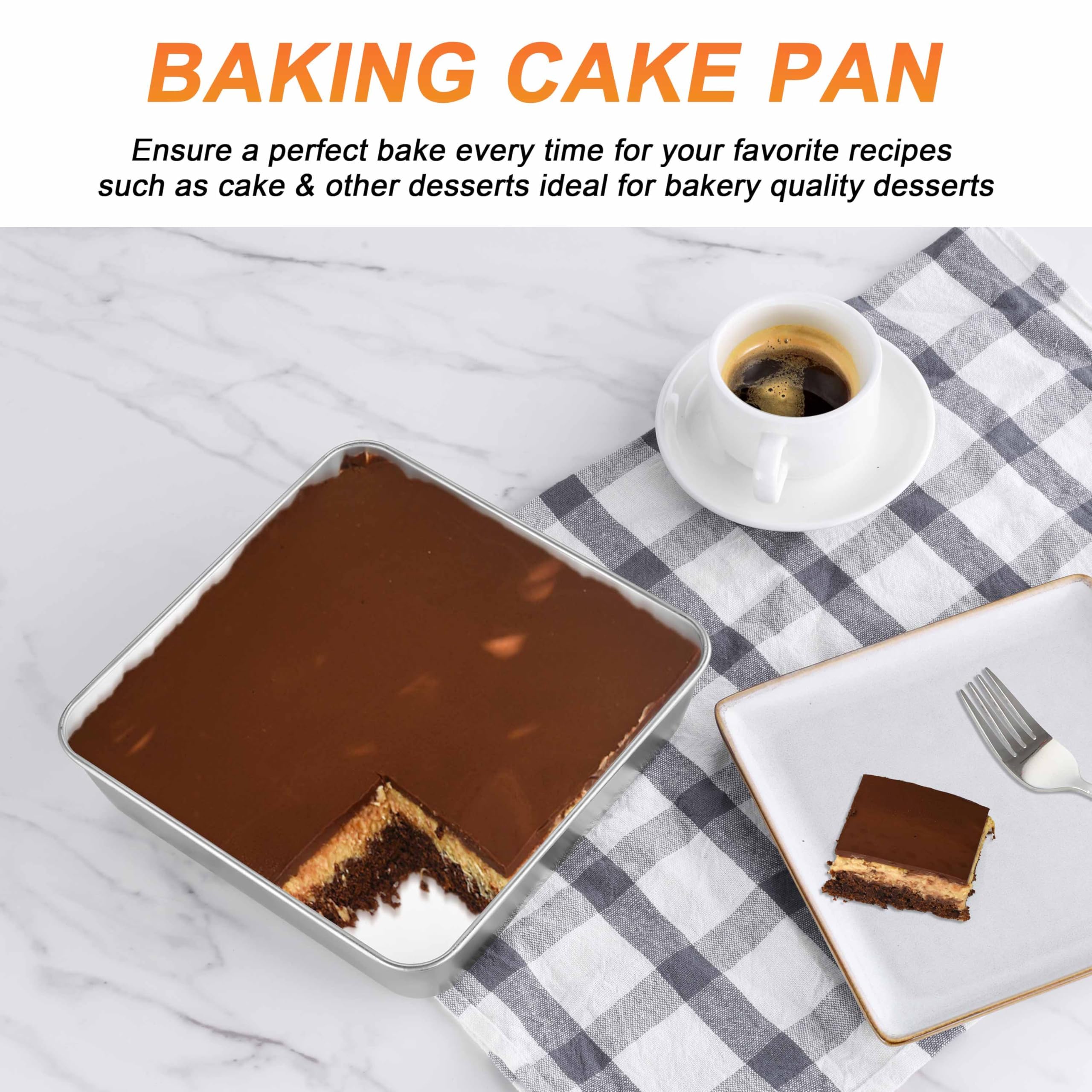 Herogo 9 x 9 x 2 Inch Baking Pan Set of 2 for Oven, Stainless Steel Square Cake Pan for Lasagna Brownies Casseroles Cakes, Dishwasher Safe & Durable