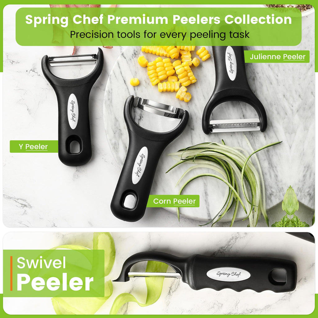 Spring Chef Swivel Vegetable Peeler for Kitchen w/Soft Grip Handle, Black