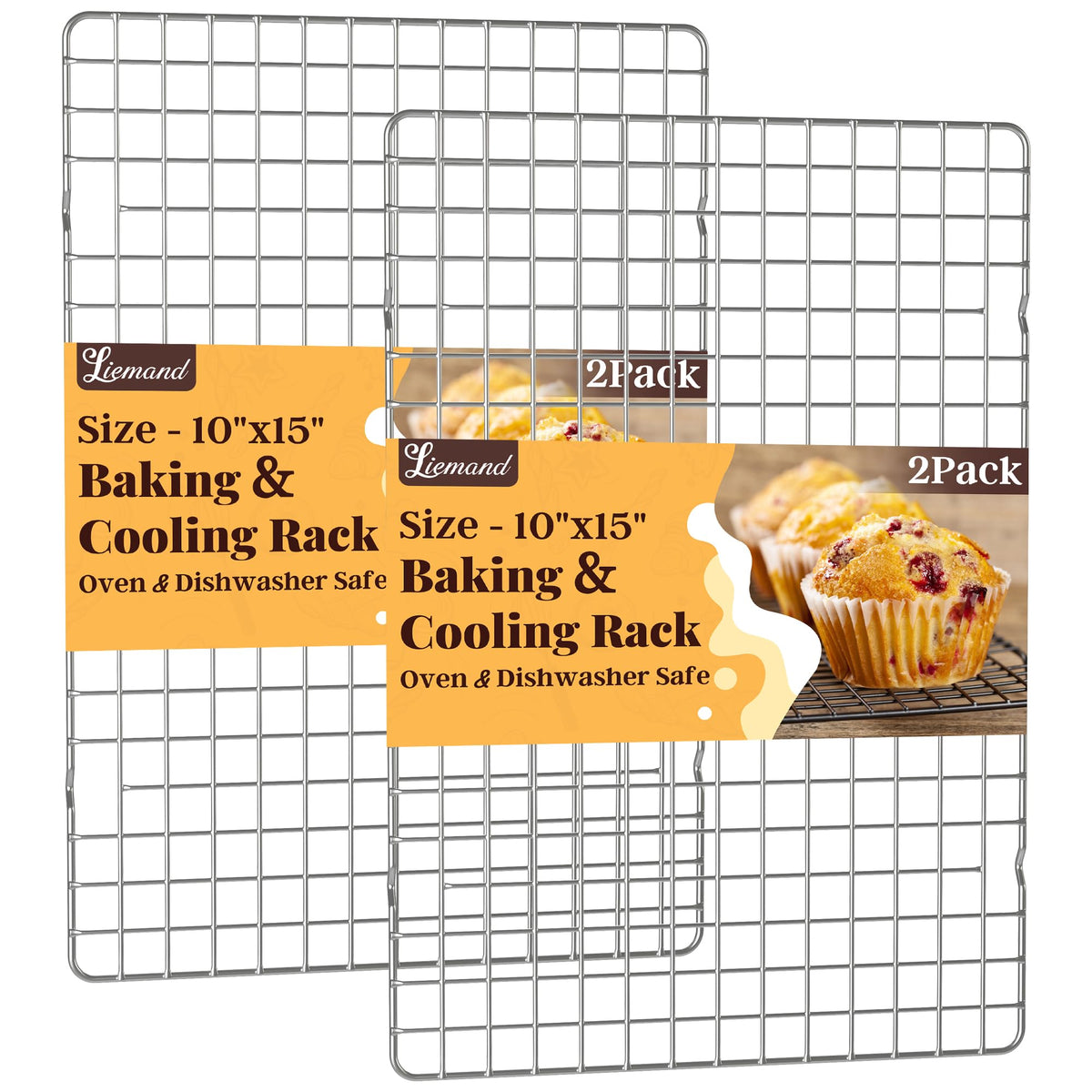 2 PCS Grid Wire Baking Cooling Racks, 10" x 16", Silver
