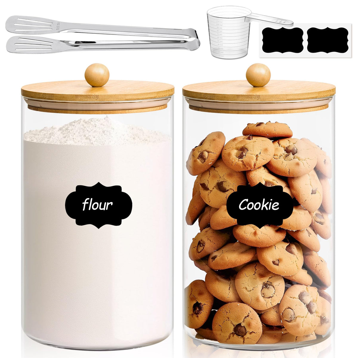ComSaf Glass Storage Jars with Bamboo Lids 3.6 Qt Large Pantry Square