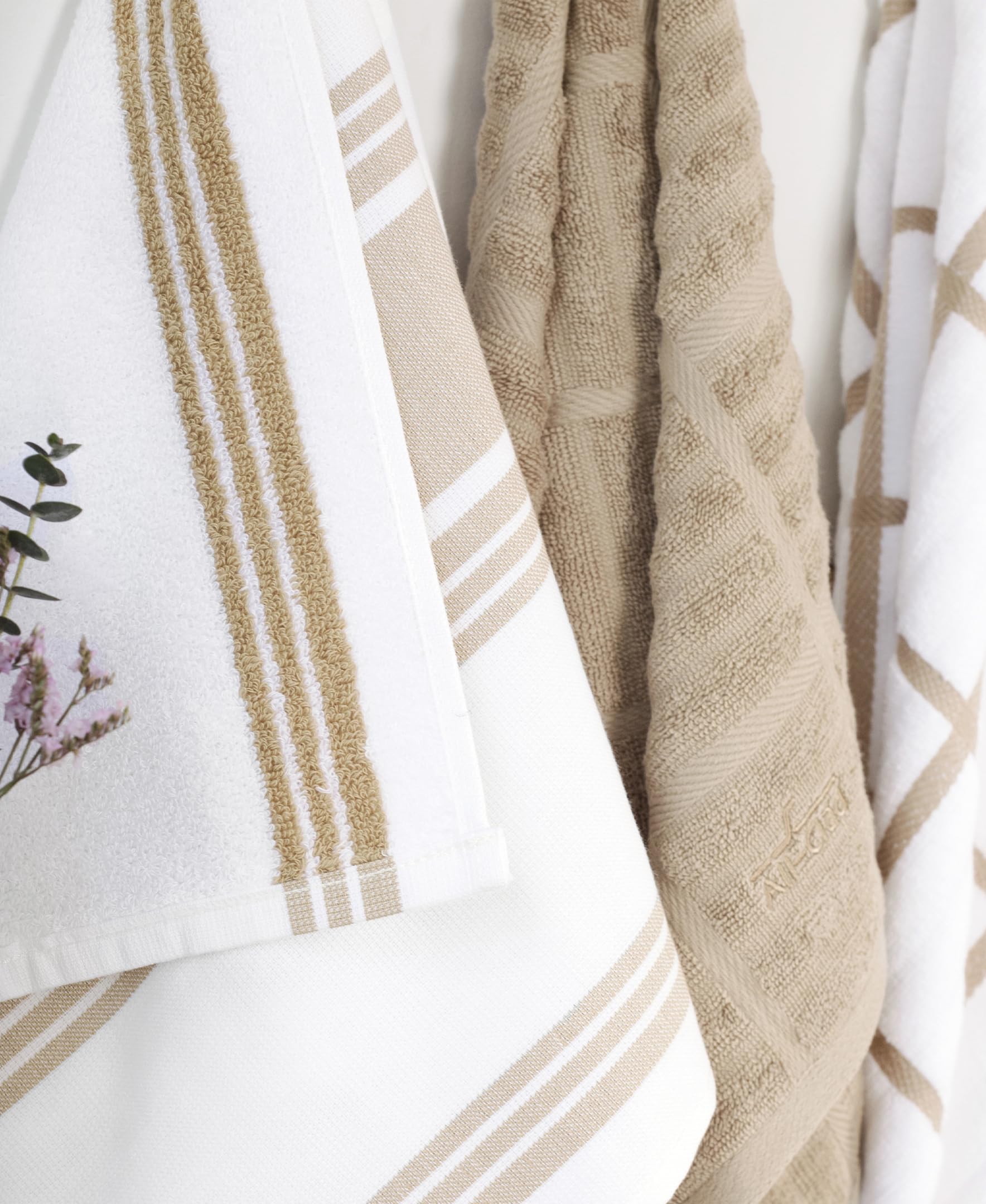 All-Clad Dual-Purpose Kitchen Towels: Highly Absorbent - 100% Cotton, 17"x30" Dish Towels for Cleaning & Drying Dishes & Glassware, 3-Pack, Cappuccino