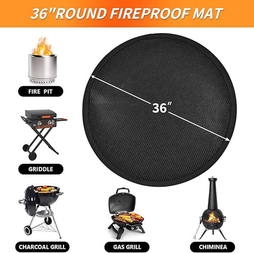 36" Round Fire Pit Mat for Solo Stove Bonfire, Fireproof Mats for Under Reusable Oil-Proof Waterproof BBQ Pad for Deck Patio Grass Outdoor Indoor Grill Solo Stove Accessories