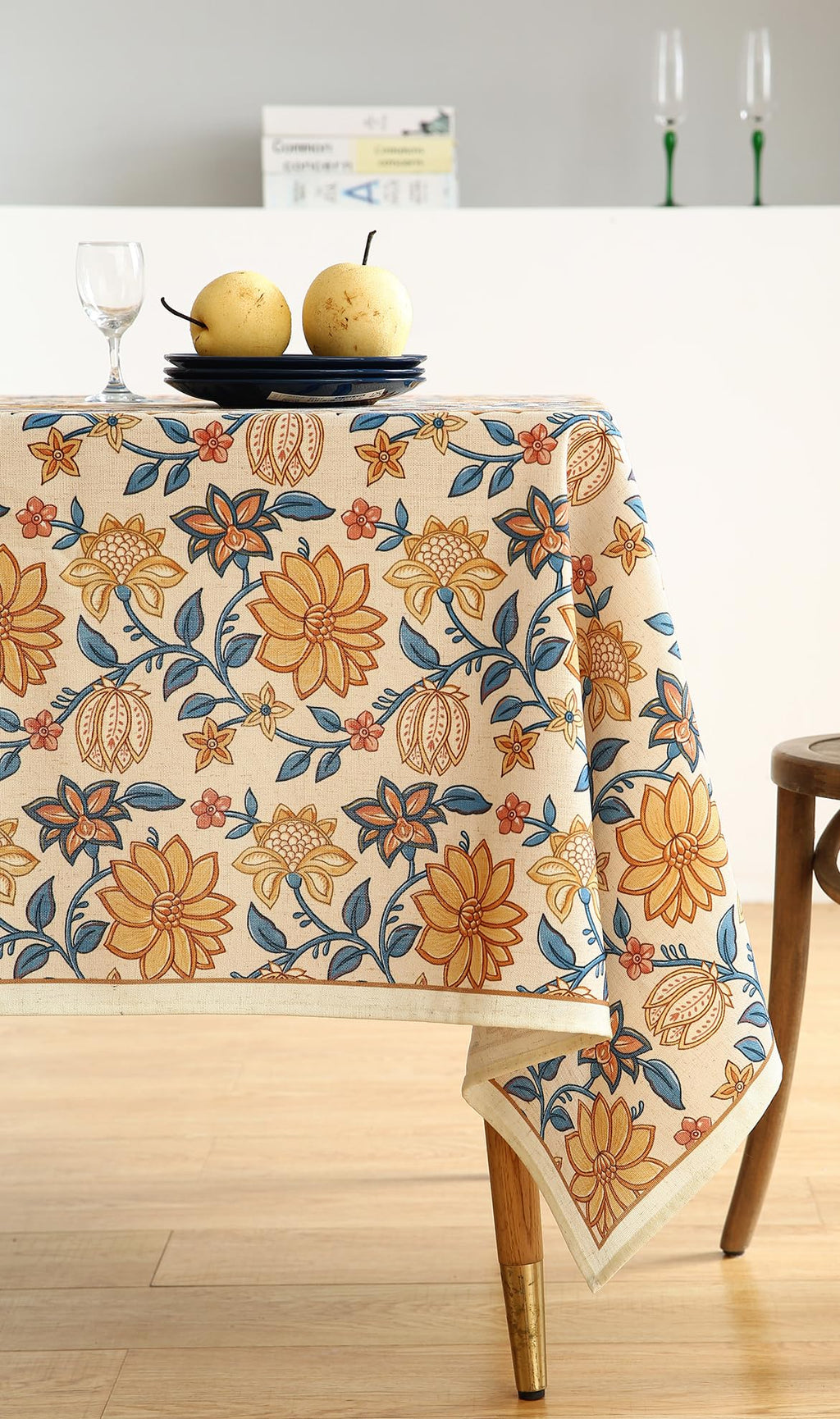 ISAENNE Designer Vintage Linen Rectangular Tablecloth,79"x55"-Estevan B