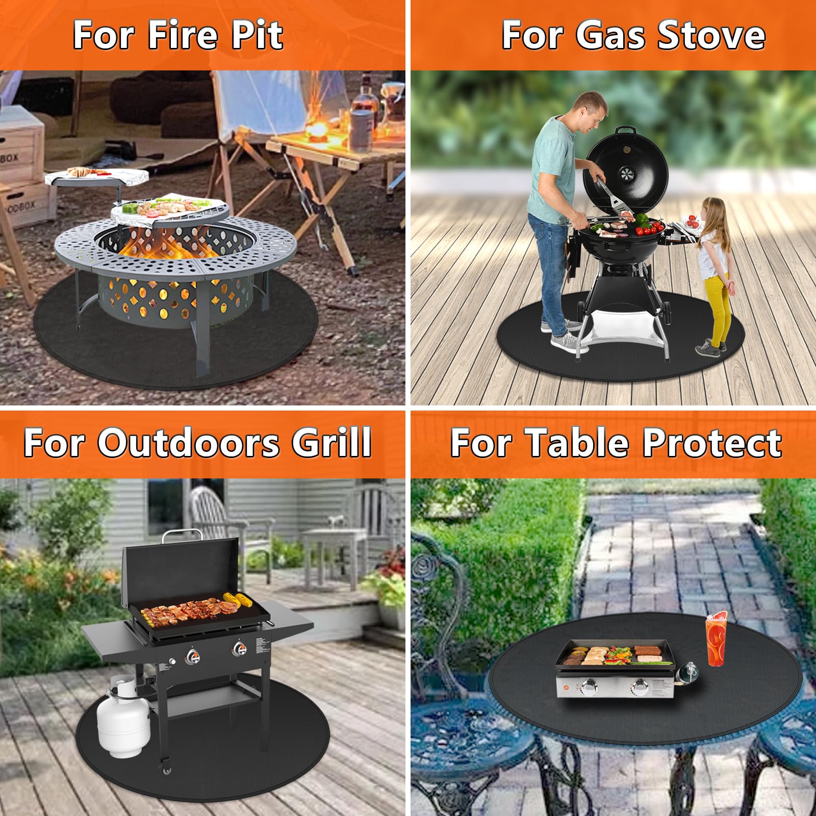 Amerbro Round Fire Pit Mat Compatible with Solo Stove Bonfire, Accessories Compatible with Solo Stove, 3-Layer Fireproof Esay to Clean Grill Matt for Outdoor Grill Deck Protector, 42in
