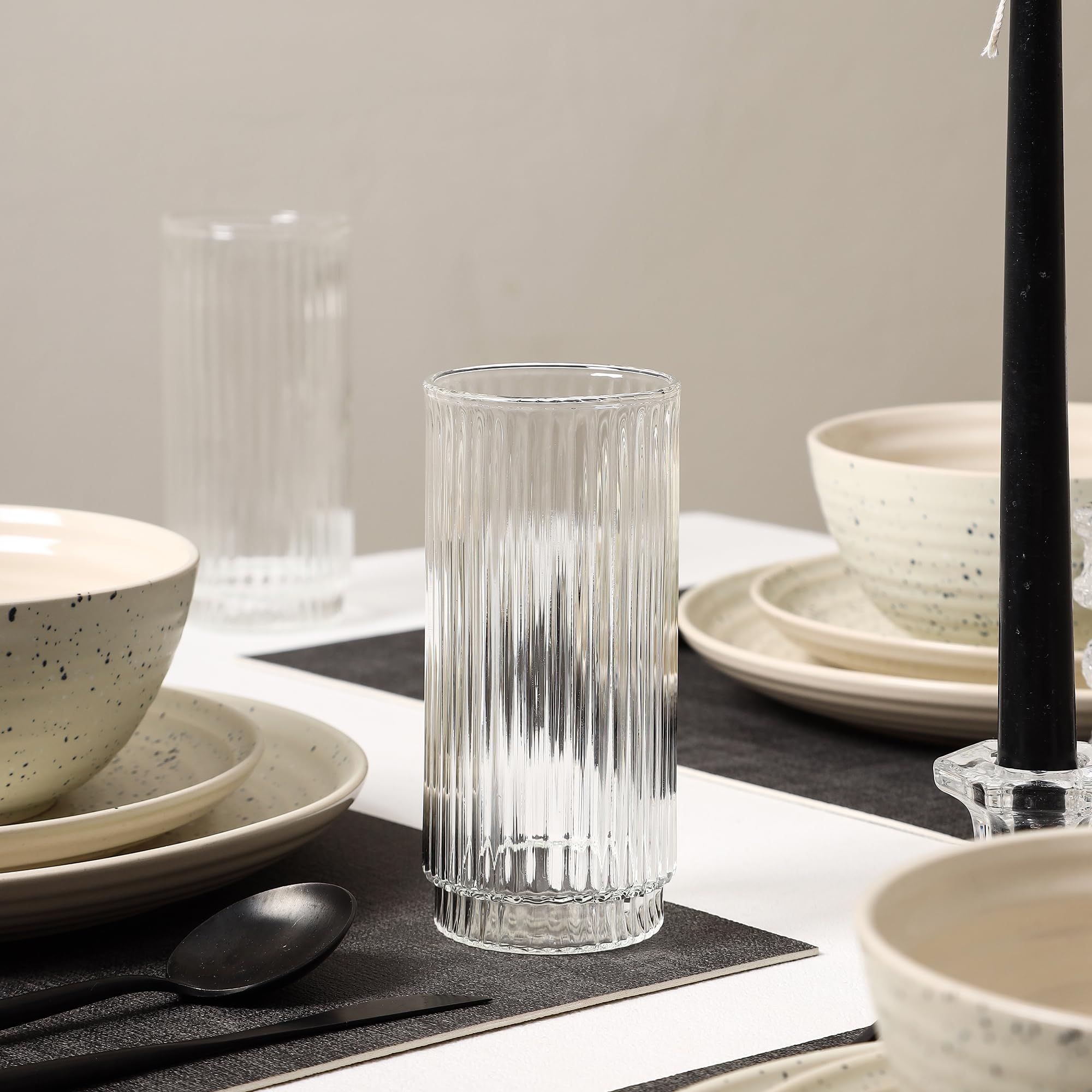 Stone Lain Dua 16-Piece Dinnerware Set Stoneware, Borosilicate Glass, White