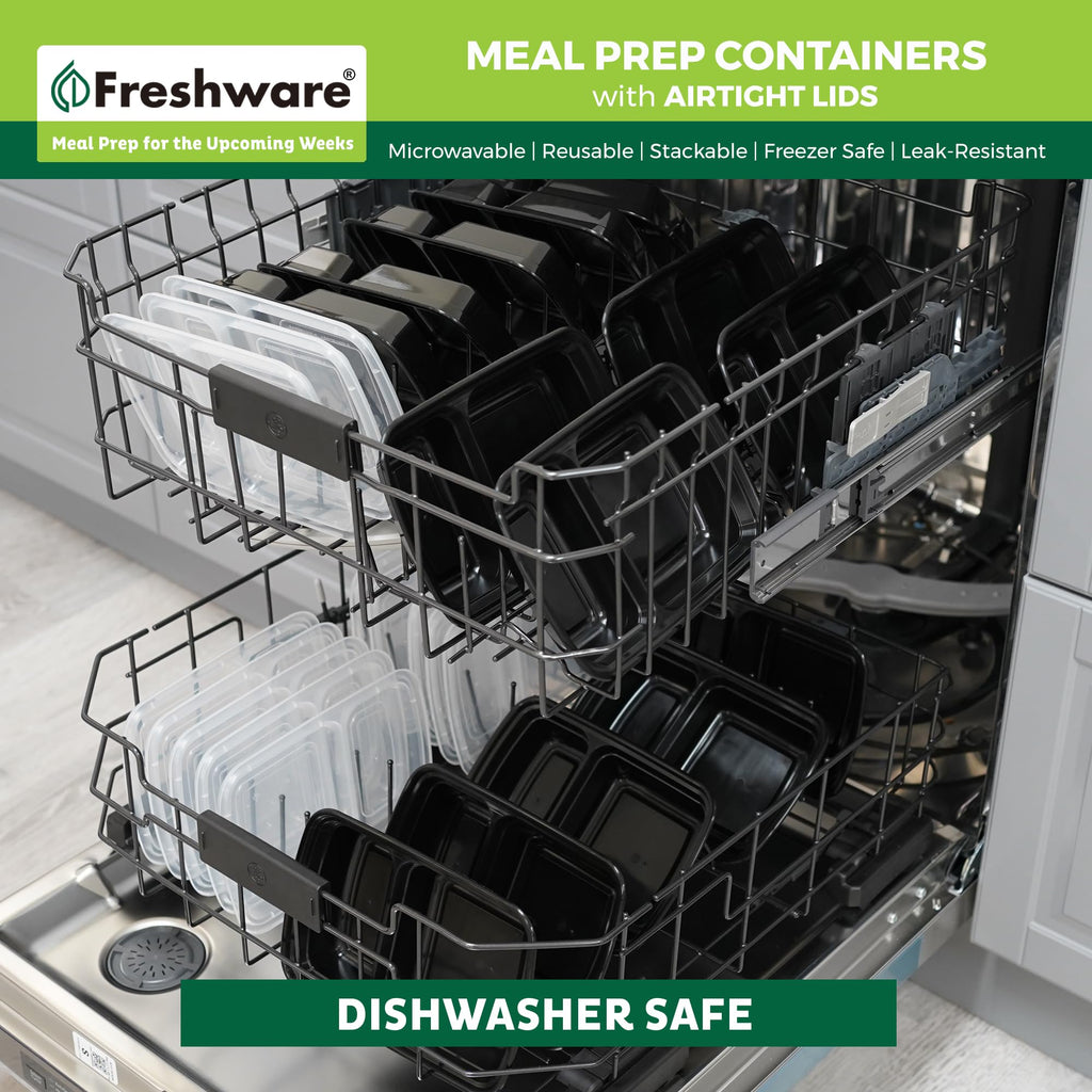 Freshware Meal Prep Containers [150 Pack] 2 Compartment with Lids, Food Storage Containers, Bento Box, BPA Free, Stackable, Microwave/Dishwasher/Freezer Safe (28 oz)