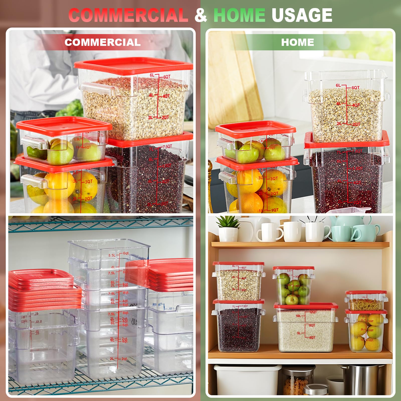 RVGMBO 2QT&4QT NSF Food Storage Containers with Lids: 4 PCS [Total Food Grade][Hot&Cold Resistant] Commercial Clear Food Storage Containers for Restaurant Kitchen Proof Dough (Red)