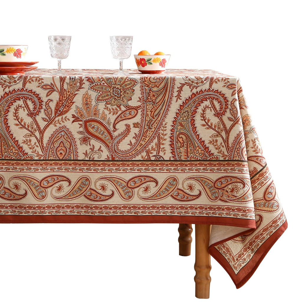 ISAENNE Designer French Linen Rectangular Tablecloth,94"x63"-Helena E