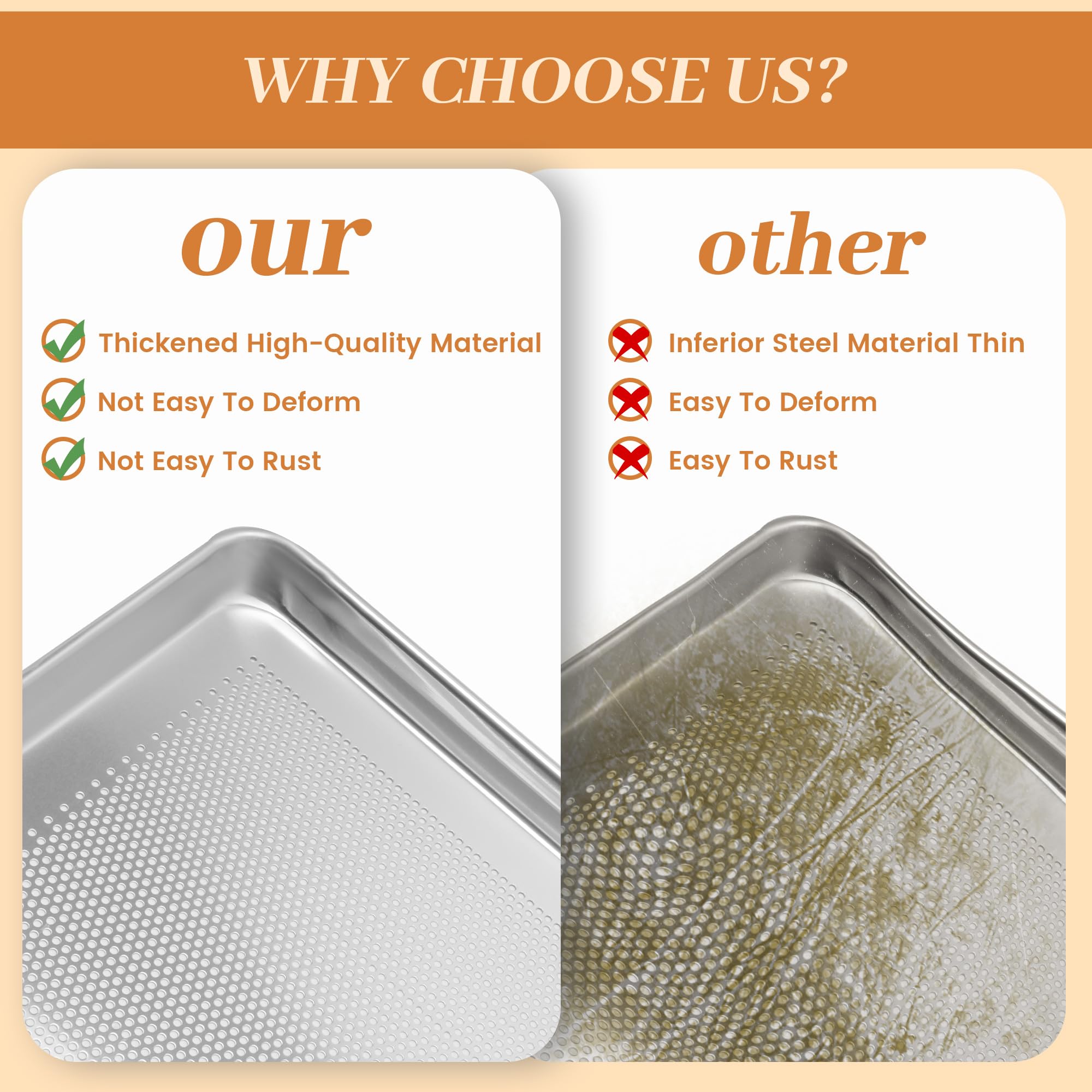 STEELUS 6 Pack Perforated Half Size Aluminum Baking Sheet Pans, 18"x13"