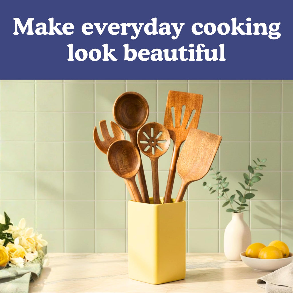 Non-Toxic Acacia Wooden Utensils Set, 6-Piece, Glue and Mineral Oil Free