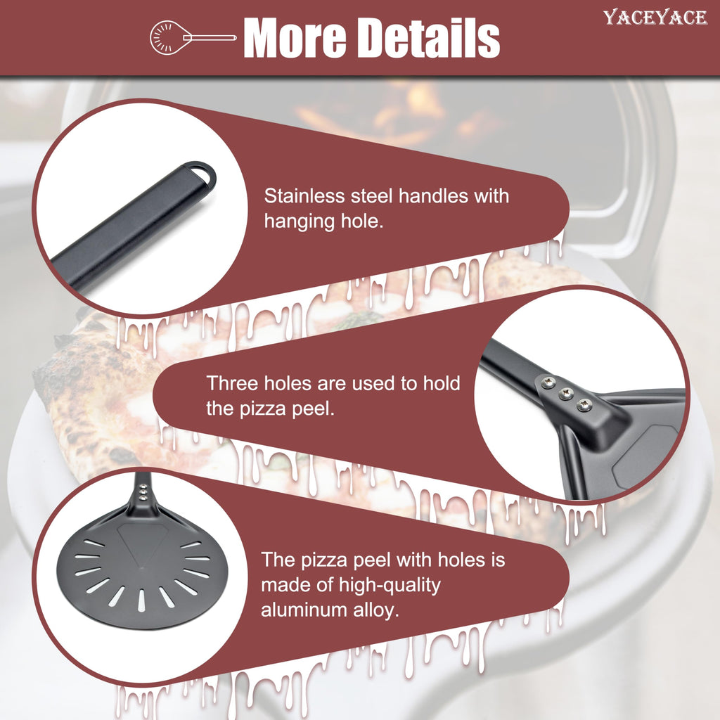 YACEYACE Pizza Turner, 8-inch Black Metal Pizza Turning Peel, Aluminum Turning Peel