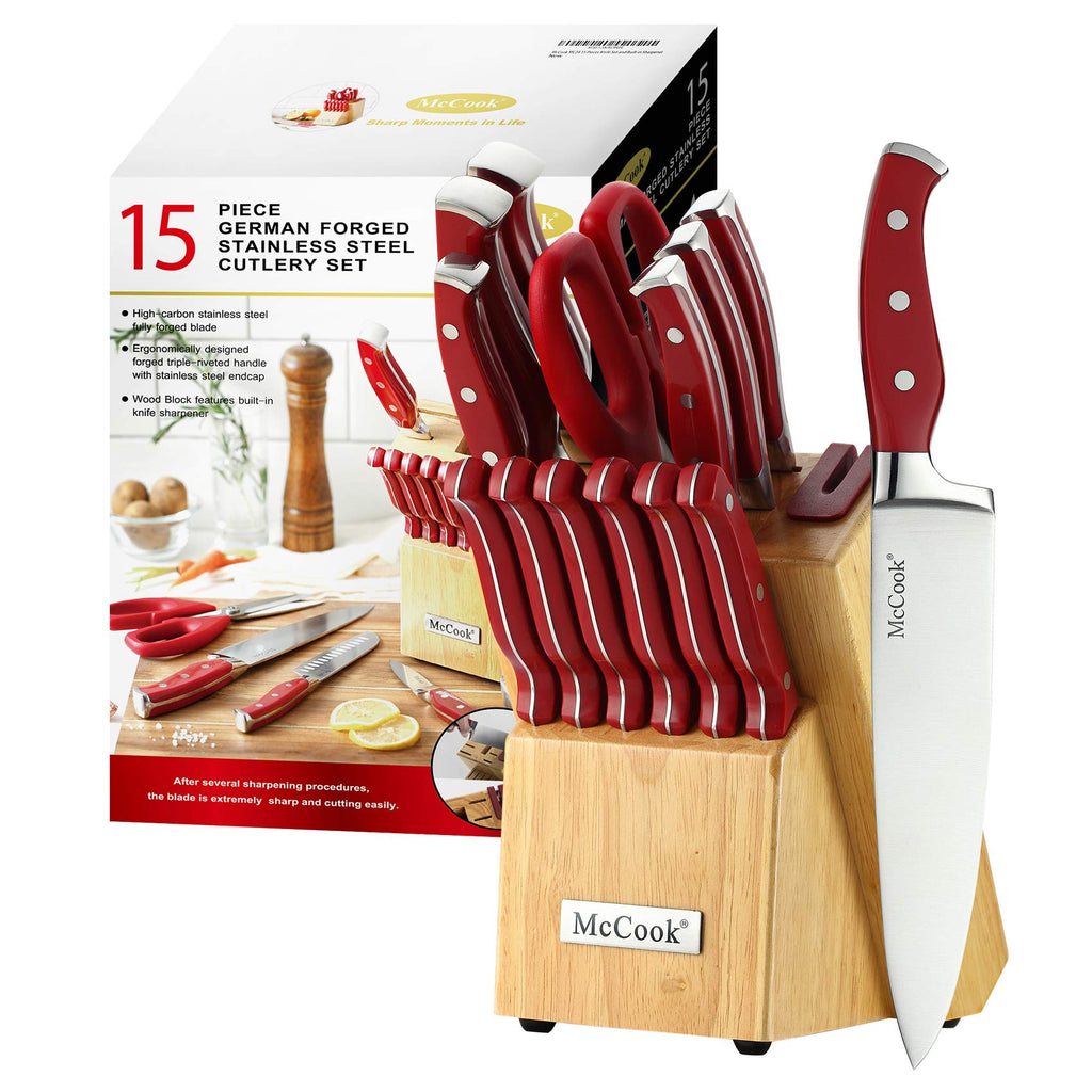 McCook Knife Set Sharp Kitchen Knife Block Set w Built-in Sharpener
