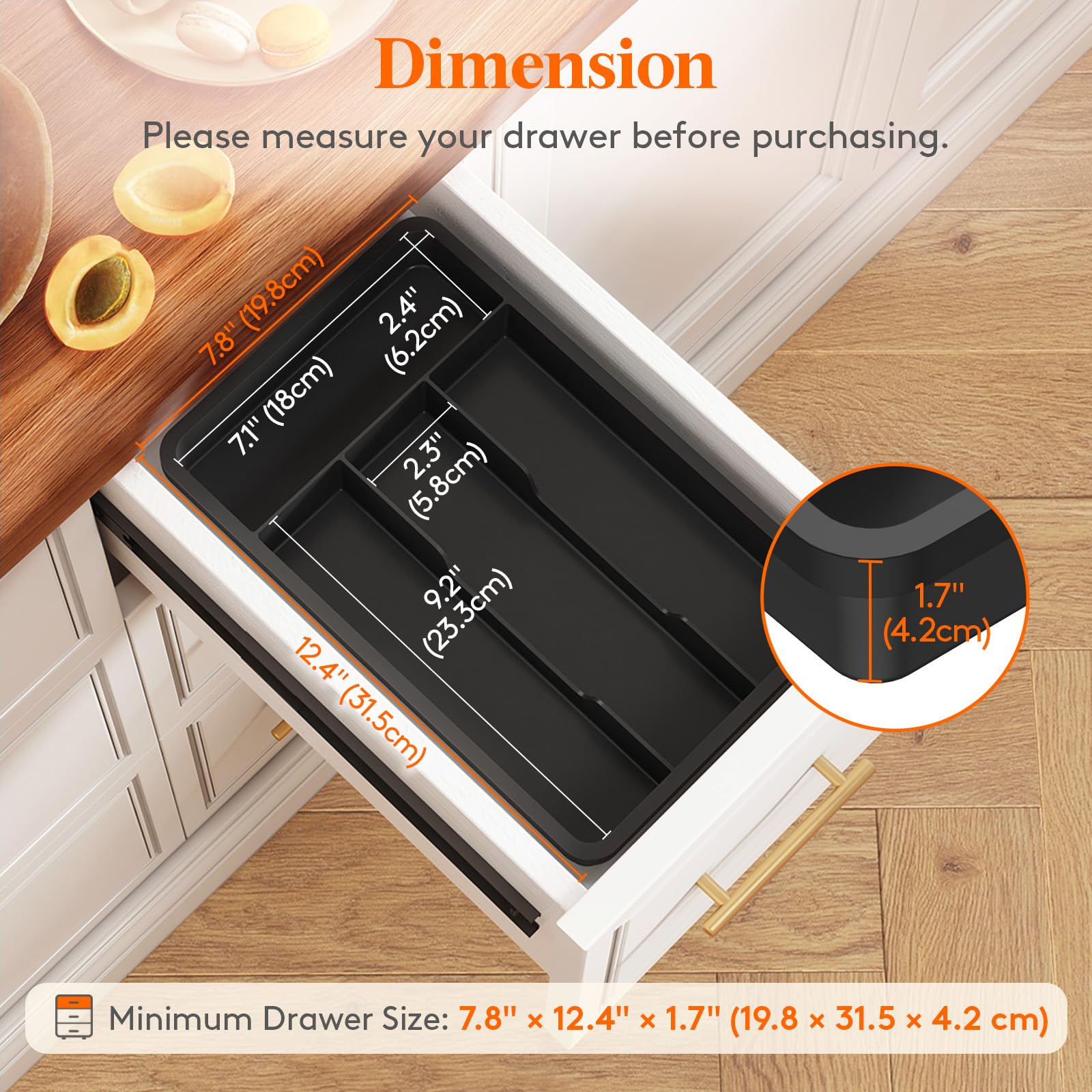 Lifewit Silverware Drawer Organizer Tray, Plastic Cutlery Storage for Kitchen, Flatware and Utensil Holder Divider for Spoons Forks Knives Tableware, 7.8 x 12.4", 4 Slots, Black