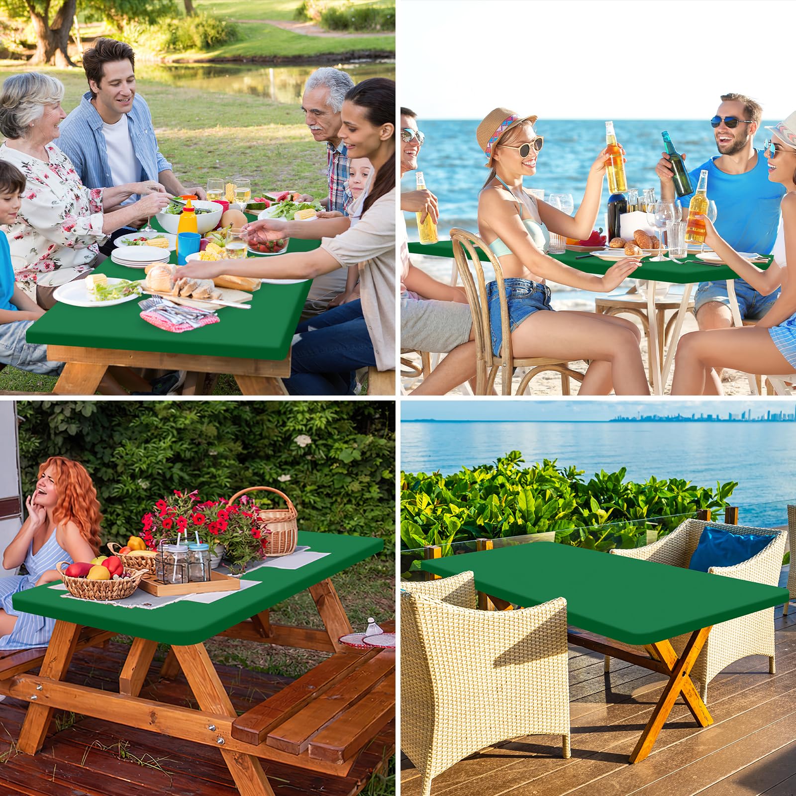 homing Rectangle Table Cloth Cover, Water-Resistant Polyester Elastic Fitted Tablecloth, Fits for 8 Foot Folding Tables, Washable Table Protector for Picnic, Camping, Outdoor (Hunter Green, 30" x 96")