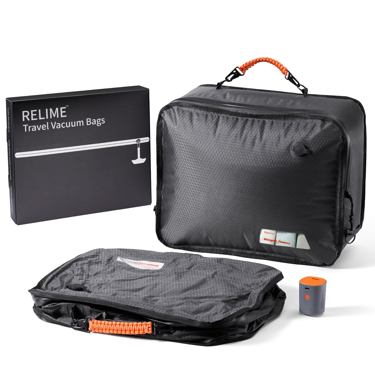 Relime Apex Series Vacuum Bags for Travel Luggage, 180° Open, Reusable Compression Bags for travel Pack, Vacuum Seal Packing Cube for Cloth (1Medium+Pump)