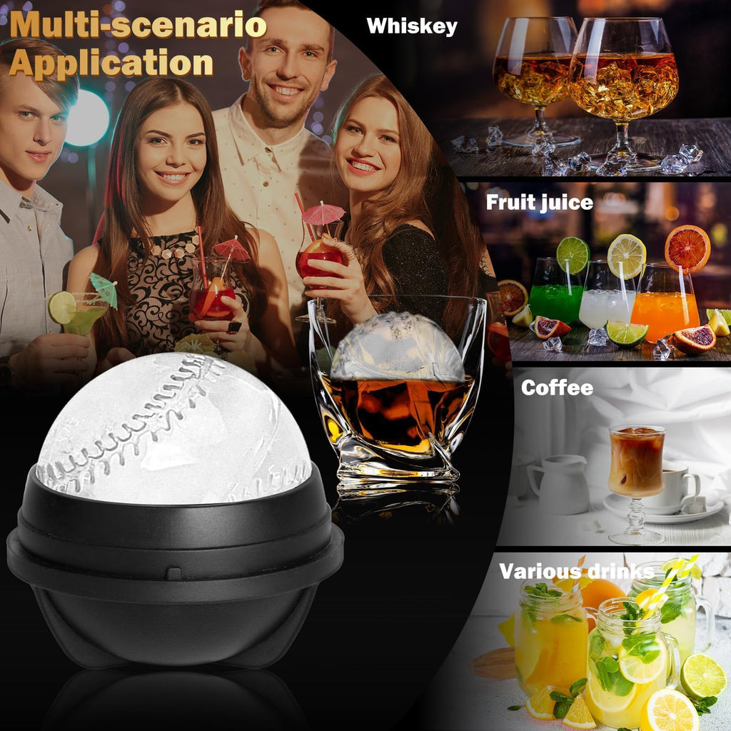 Baseball Ice Cube Mold 2.5 Inch Large Silicone 3D Baseball Ice Cube Molds Fun Shapes Novelty Baseball Cube Molds Christmas Gifts for Cocktails, Bourbon, Brandy, Whiskey (1, Baseball)