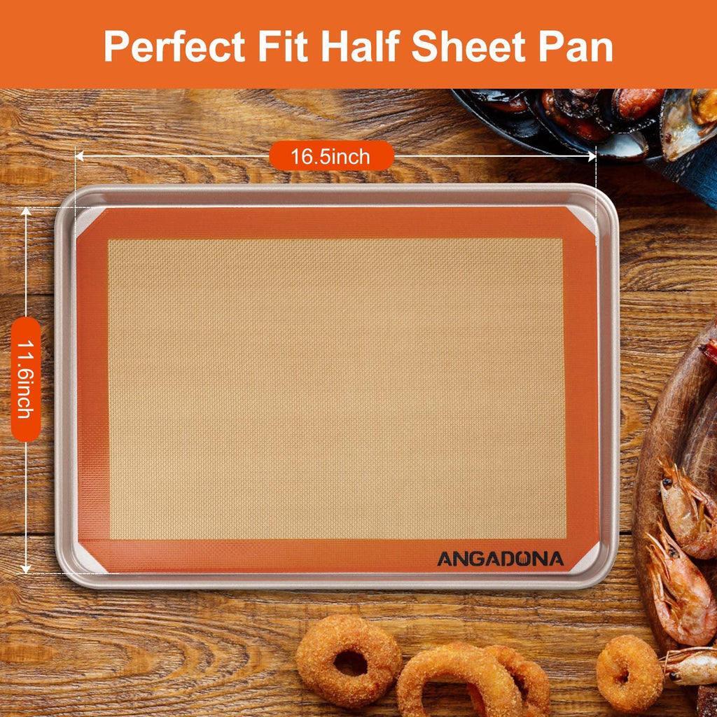 Silicone Baking Mat Sheets Set, Easy Clean &Non-Stick Food Grade Reusable Baking Mat, 2 Half Sheet Baking Mats Silicone for Oven, Macarons, Cookies and Pastry