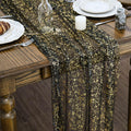 Artoid Mode Black Gold Gauze Table Runner 120 Inch 10FT, Glitter Metallic Foil Sheer Dining Wedding Anniversary Holiday Birthday Table Decor for Home Party