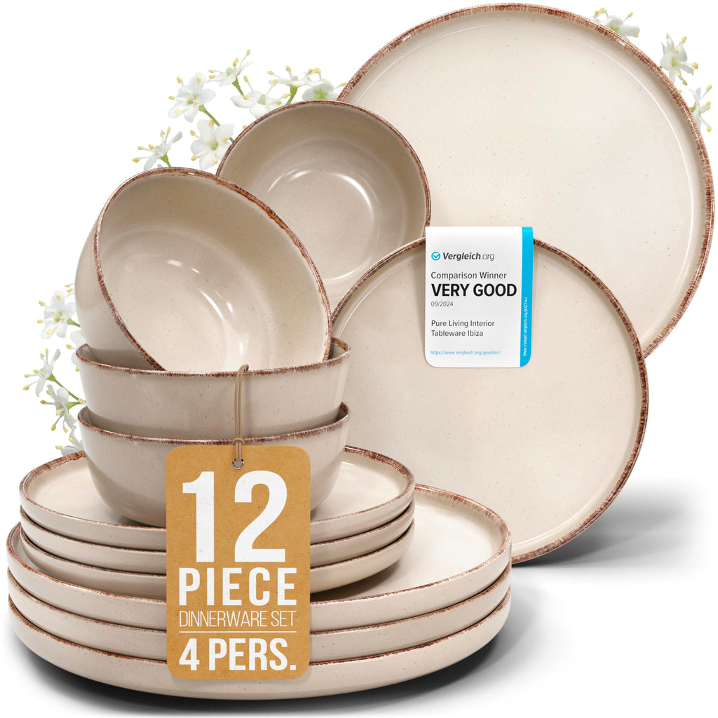 16 Piece Stoneware Dinnerware Set for 4, Handmade Plates and Bowls Set