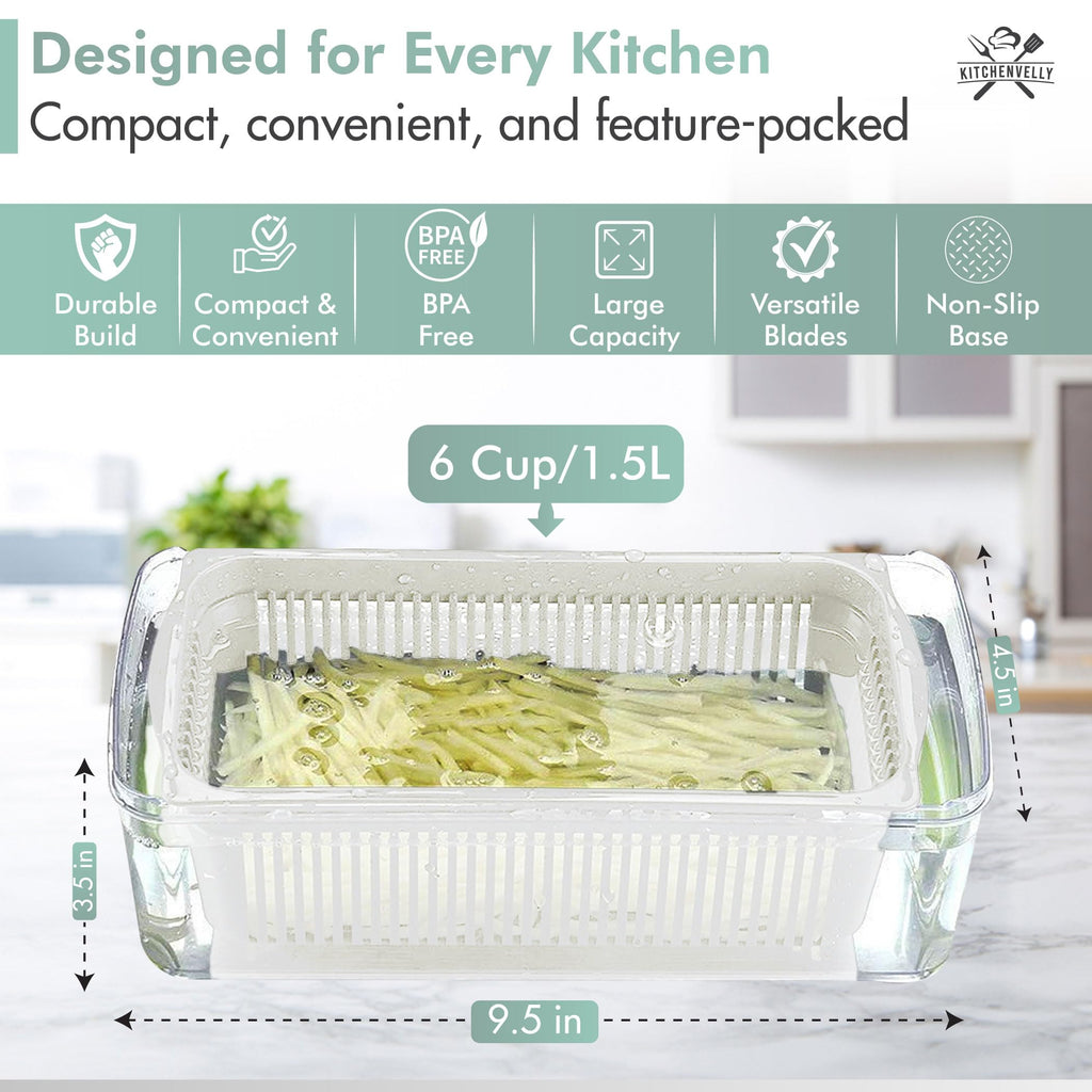 Kitchenvelly Vegetable Chopper 16 in 1 with Container, Veggie Chopper Food Chopper and Dicer, Onion Chopper Vegetable Cutter with 8 Stainless Steel Blades, Easy Meal Prep Kitchen Tool, Blue