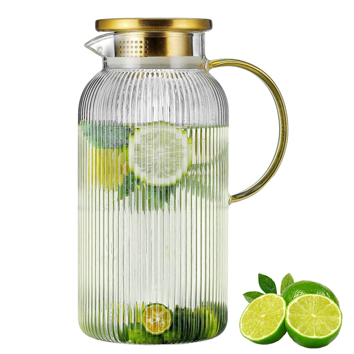 Buaic 2 PACK Glass Pitcher with Lid, 68 oz Glass Carafe with Silicone Base