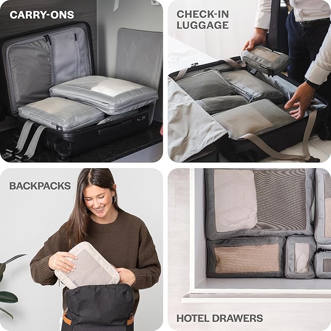 Aerotrunk Compression Packing Cubes for Travel - Luggage Organizer Bags - Double Zipper Packing Cubes for Suitcases (2-Pack, Black)