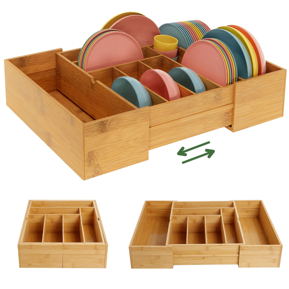 BAMEOS drawer organizer flatware organizer cutlery tray silverware organizer expandable adjustable bamboo drawer organizer kitchen bathroom
