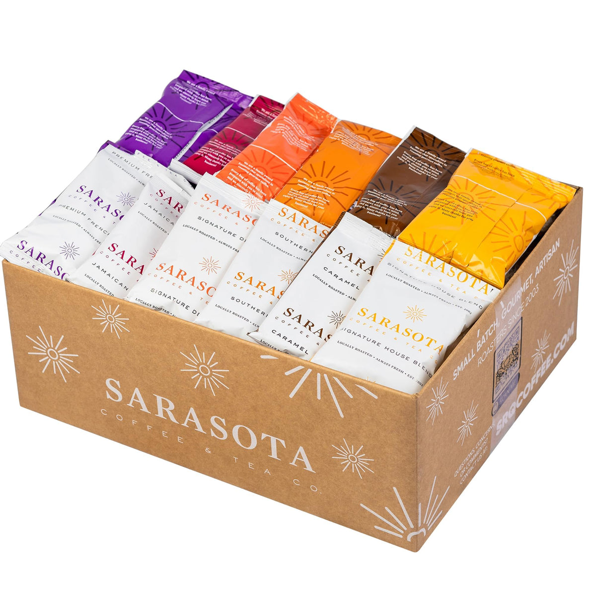 Coffee Packets Sampler – Coffee Variety Pack Ground Coffee Gift Set, Medium Dark & Flavored Roast, Low Acid Gourmet Pre-Measured Packs for 12-Cup Brewers, 2oz Individual Bags