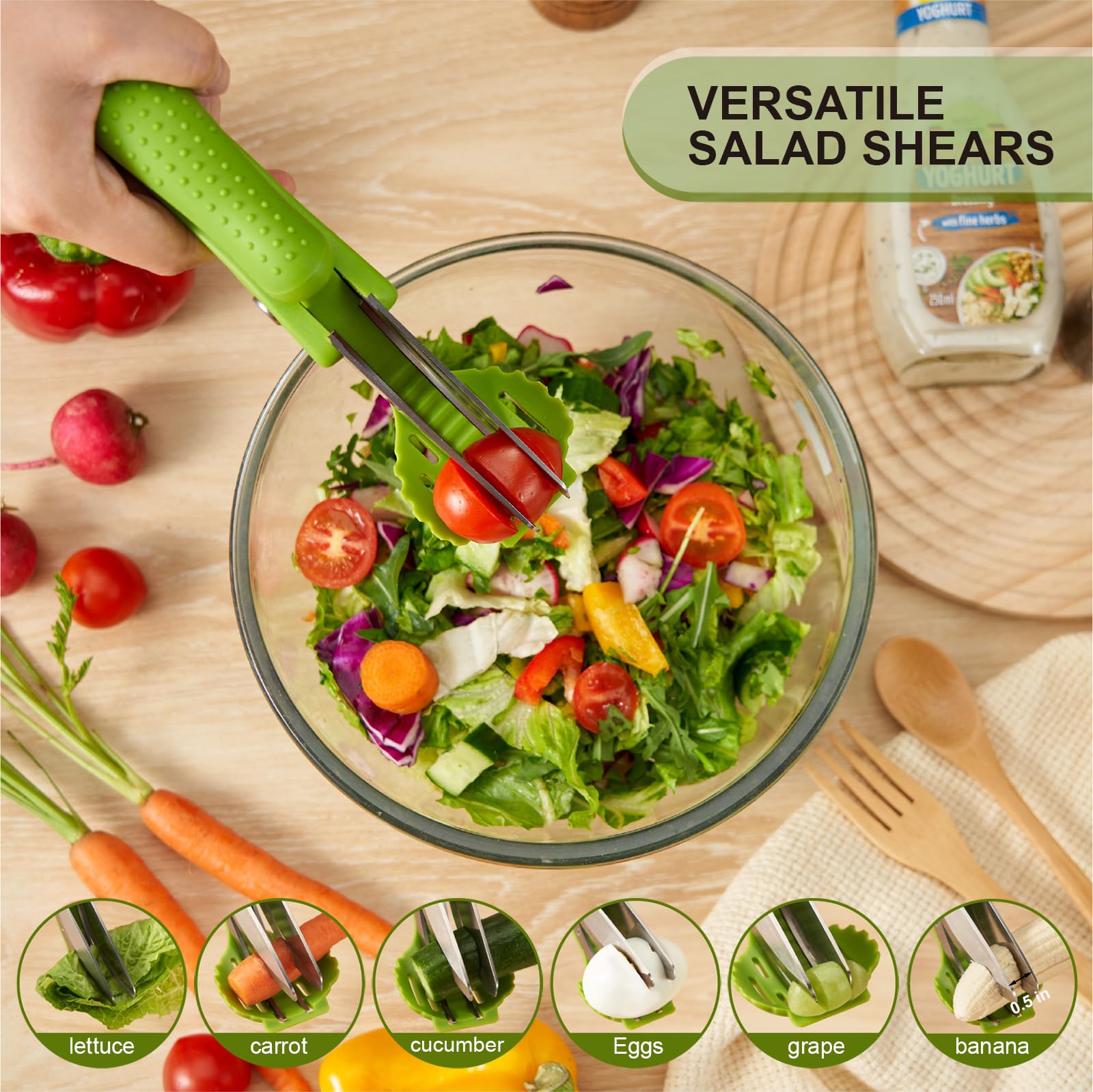 ALEXPHY Salad Scissors with Double Blades, Lettuce Chopper for Chopped Salad, Green