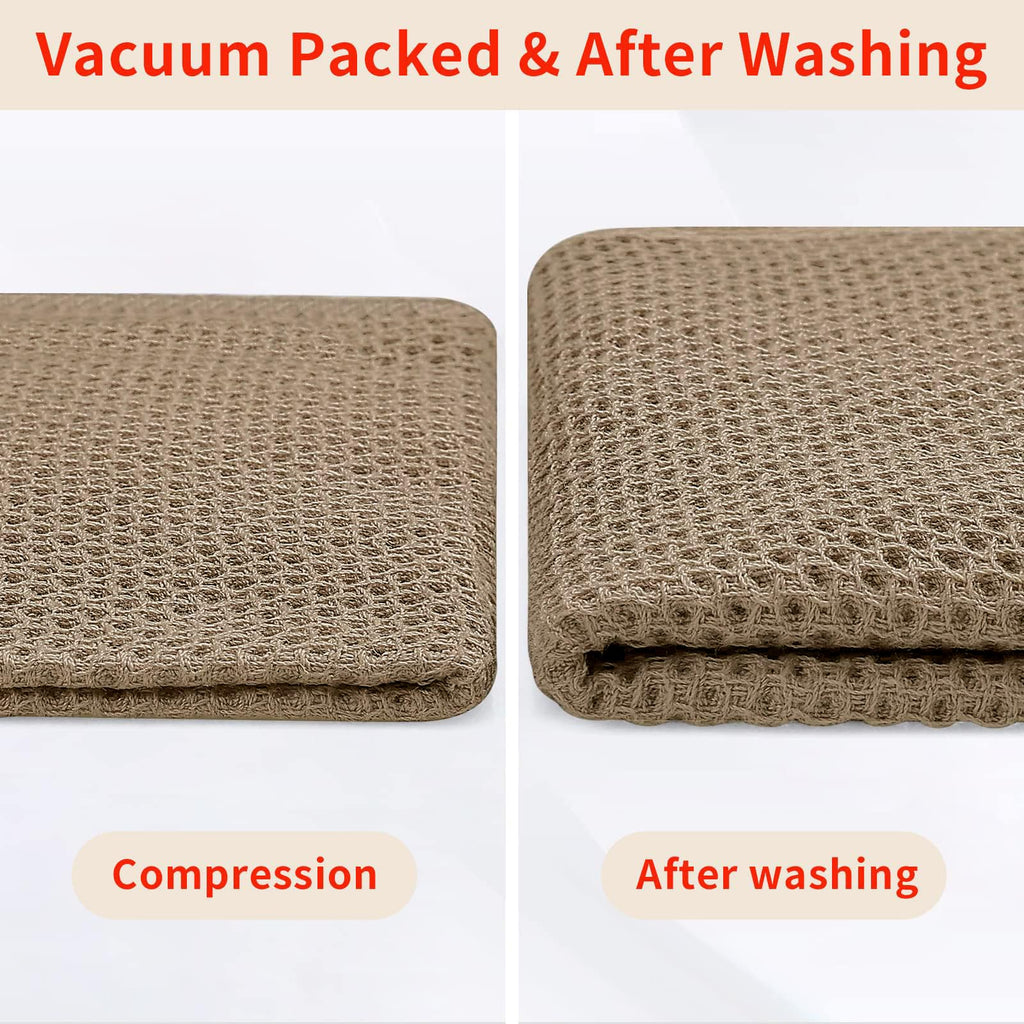 Homaxy 100% Cotton Waffle Weave Kitchen Dish Towels, Ultra Soft Absorbent Quick Drying Cleaning Towel, 13 x 28 Inches, 8-Pack, Tan