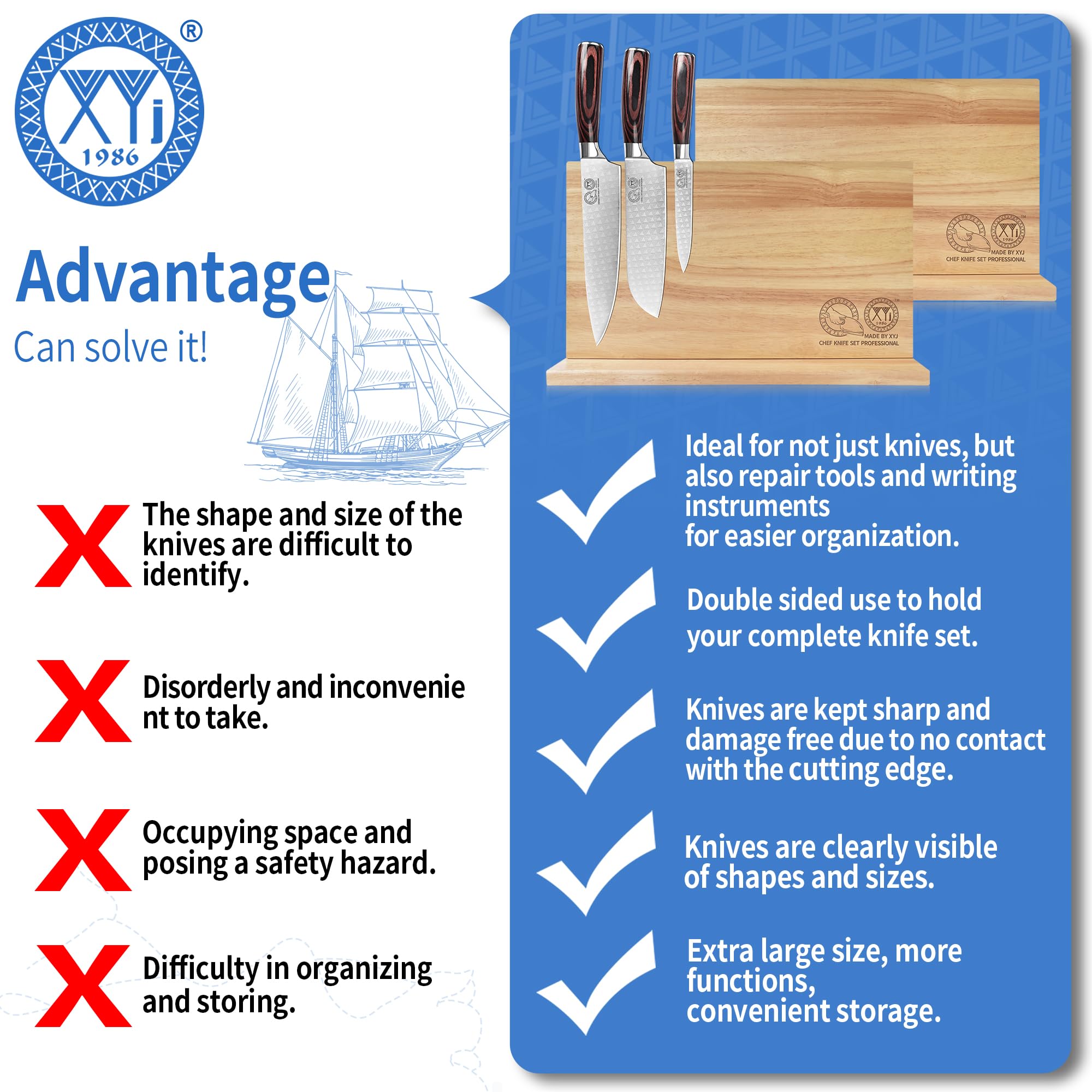 XYJ Magnetic Knife Block, Double-Sided Knife Holder with Strong Magnets