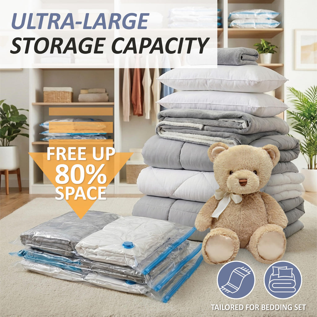 Cozy Essential Vacuum Storage Bags, 80% Compression Vacuum Seal Space Saver Plastic Packaging Bags for Clothes, Blankets, Pillow, Bedding, Comforters, Sealer Clothing Storage,4 XXL Jumbo