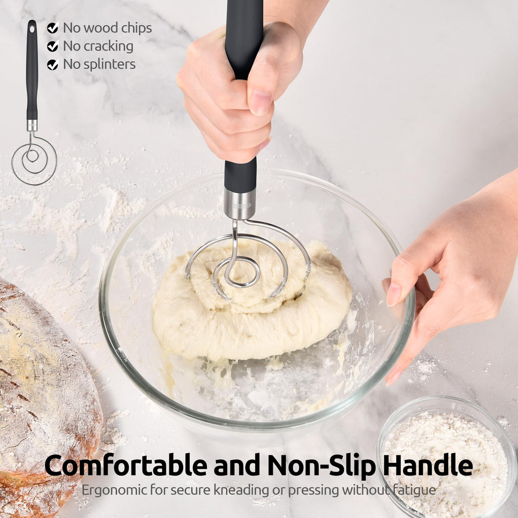 U-Taste Danish Dough Whisk 18/8 Stainless Steel Sourdough Mixer, Black