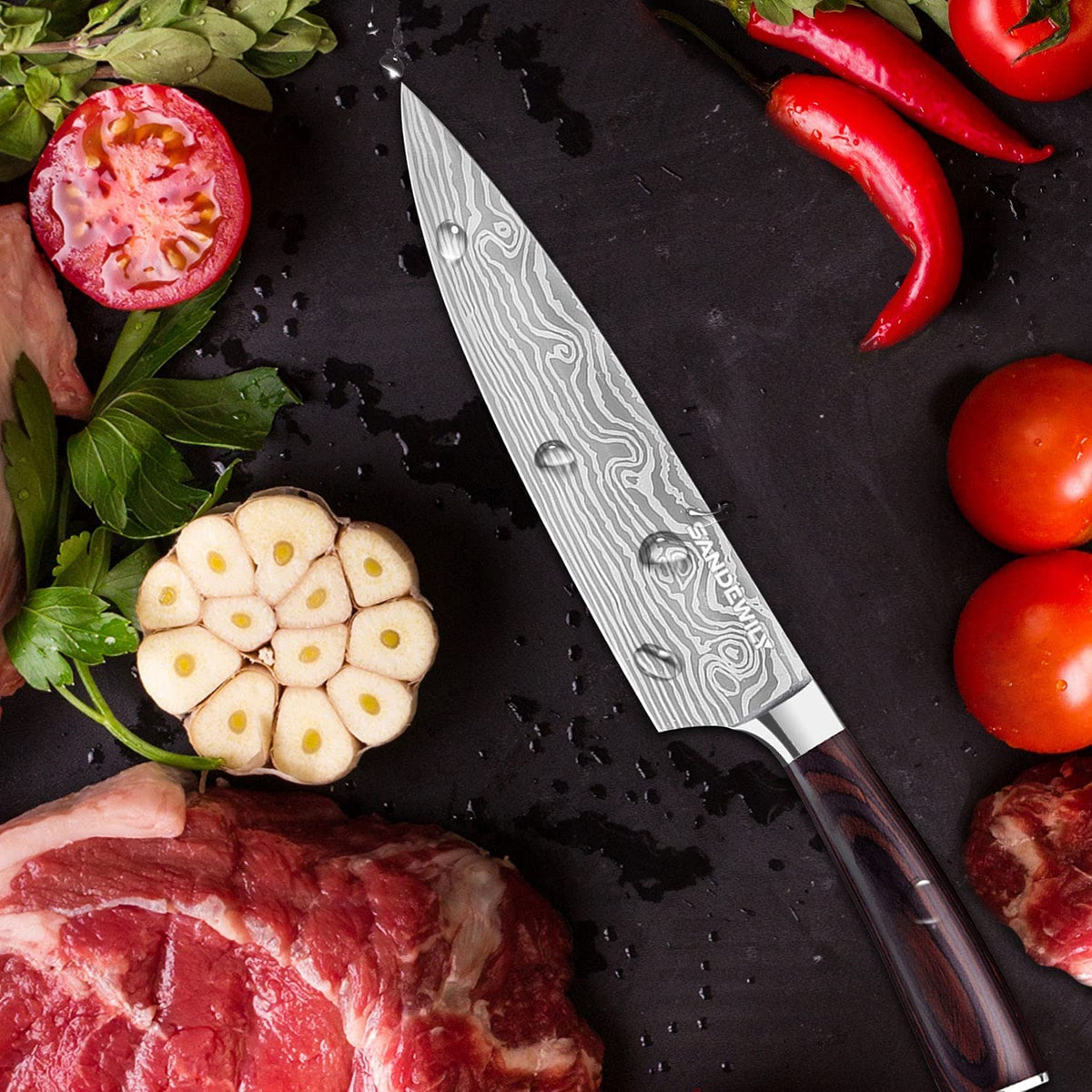 SANDEWILY Japanese Knife Set, 3 Piece Kitchen Knives with Sheaths
