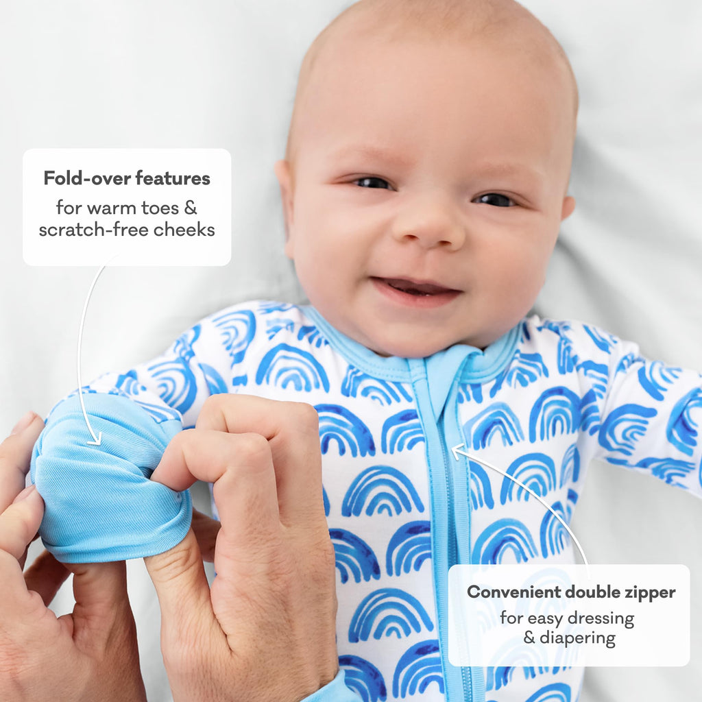 Little Sleepies Baby Pajamas, Blue Rainbows, Preemie