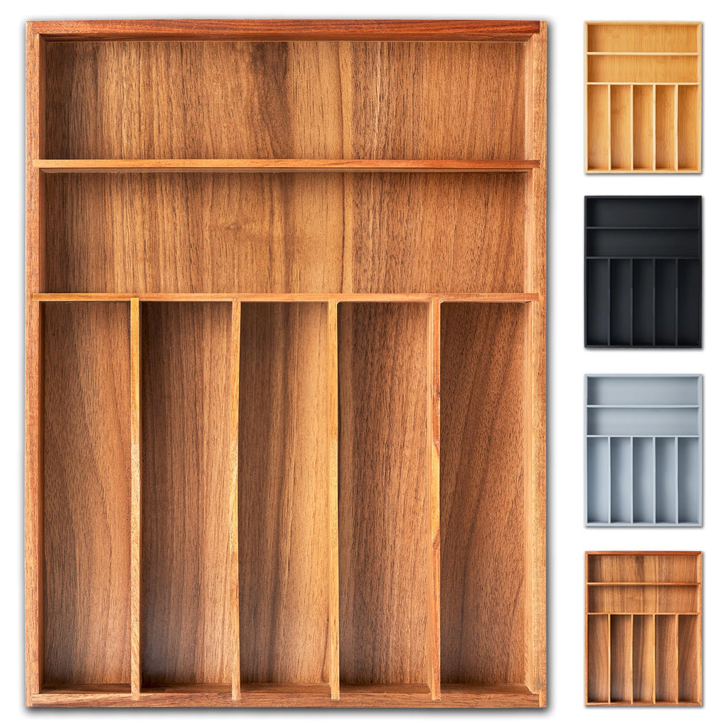 Silverware Organizer, 12.5 Inch Utensil Organizer Kitchen Drawer Organizer Bamboo Silverware Holder Cutlery Tray Organizer in Drawer Flatware Organizer Tray(7 slots, Natural）