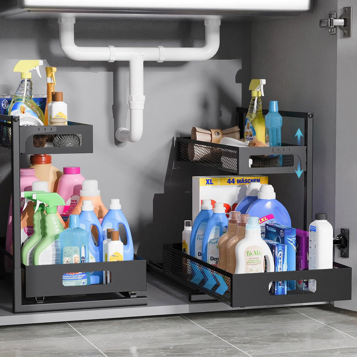 TISTAYA Under Sink Organizer, Metal Under Sink Organizers and Storage, Slide Out Pull Out Cabinet Organizer for Kitchen, Bathroom, Pantry, Laundry, Study, Black