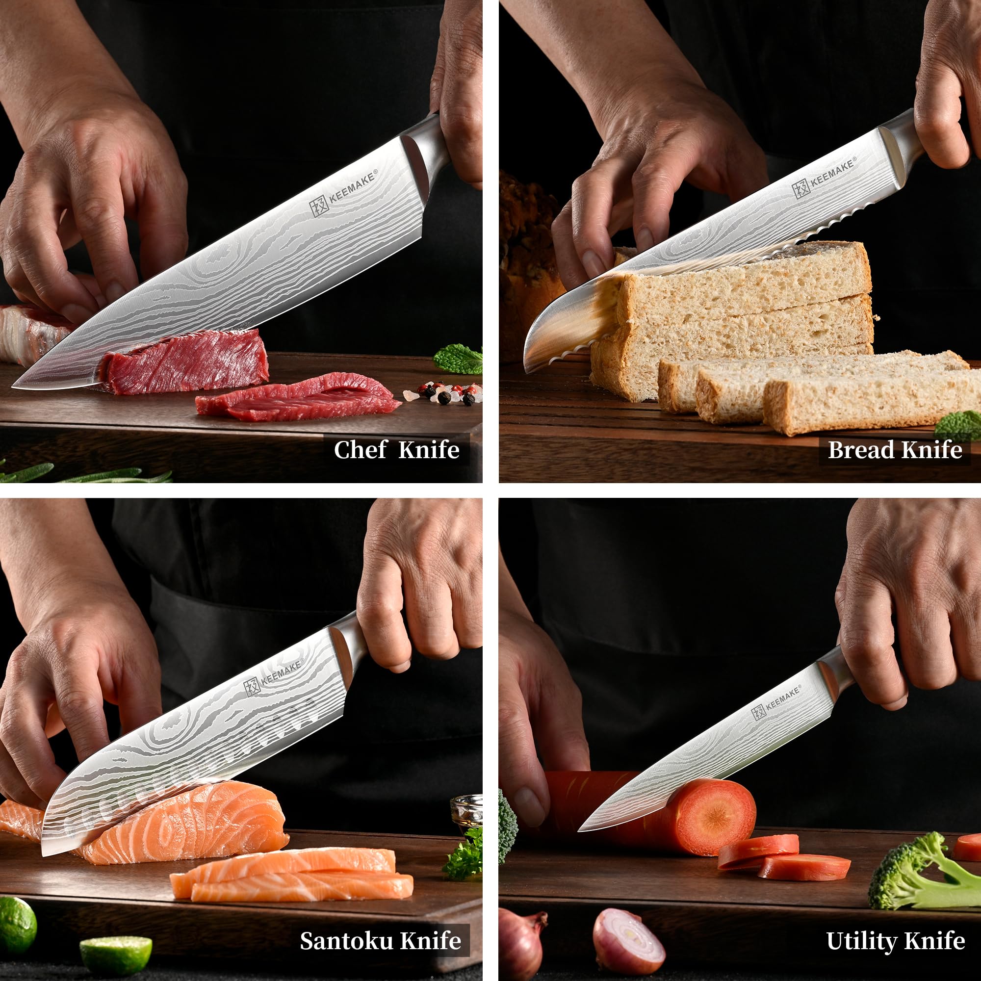 KEEMAKE 5 Pieces Kitchen Knife Set, Professional Ultra Sharp Chef Knife Set
