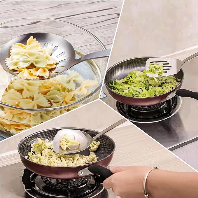 FJNATINH Cooking Utensils - Spatula and ladle Set with Wood Handle, 6 Pieces Wok Utensils Tools - Wok Accessories Cookware Set