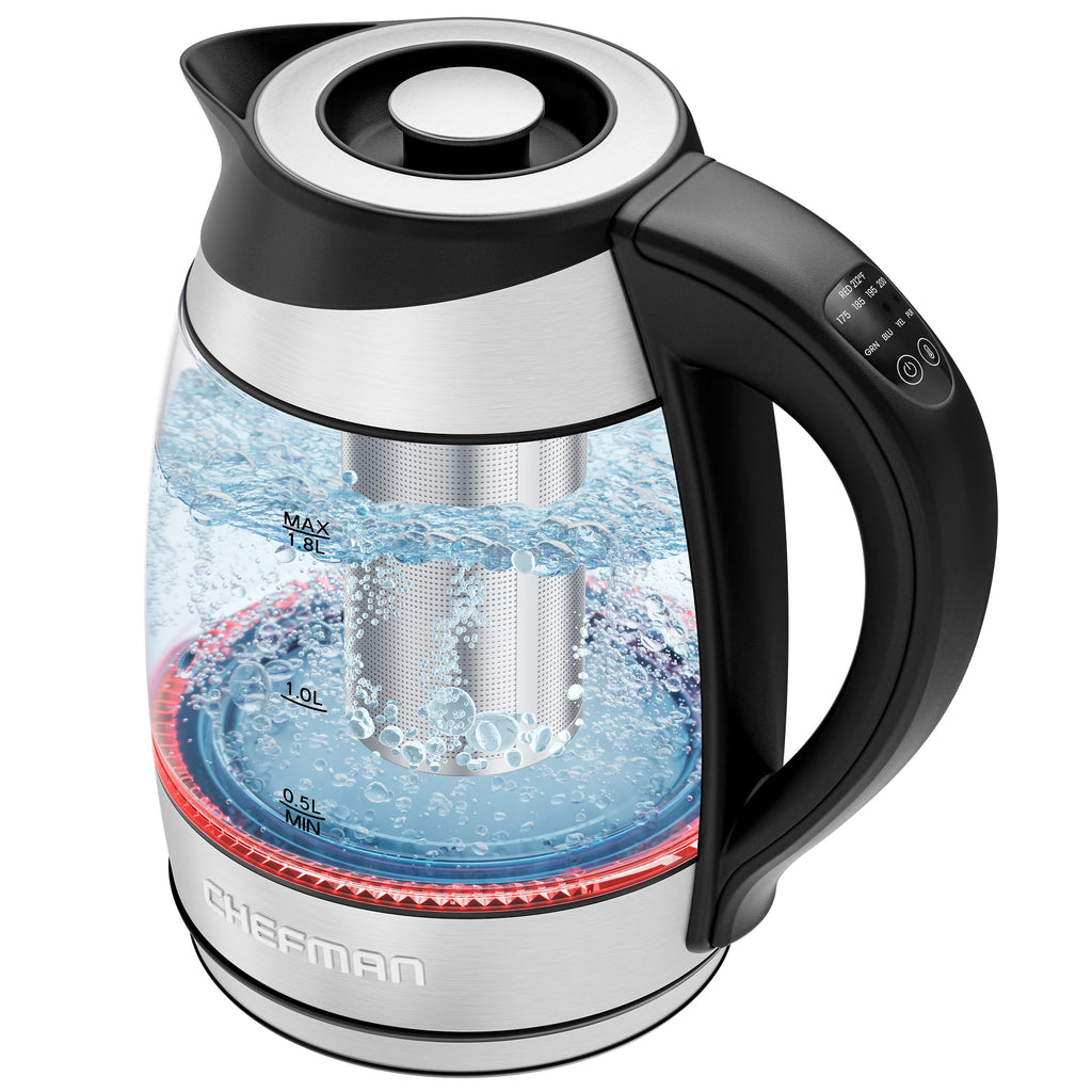 CHEFMAN Lightning High-Powered Electric Kettle, 1.8L 1750W, Rapid Boil 2 Cups in 2 Minutes, BPA Free Cordless Tea Kettle with Digital Temperature Control and 1-Hour Keep Hot – Stainless Steel