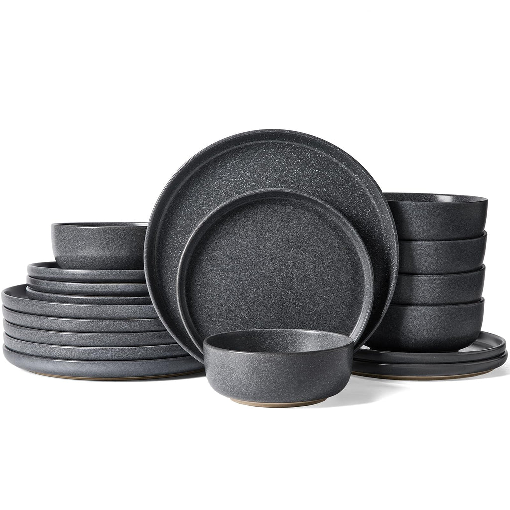 Famiware Milkyway 16-Piece Dinnerware Set with Mugs, Dark Gray