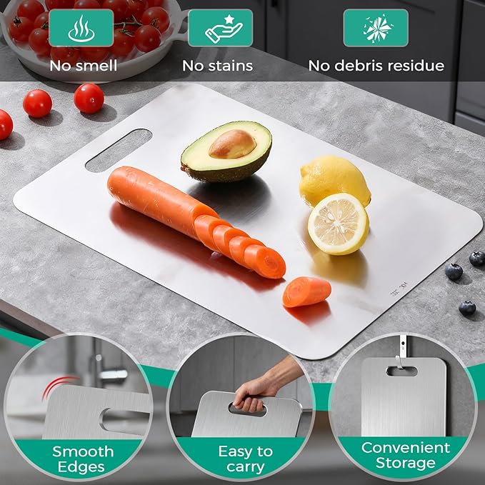 Katuchef Titanium Cutting Board - Upgraded 100% Pure Titanium Cutting Boards for Kitchen Non Toxic, Double-Grade Hygiene Durable Non Moldy Dishwasher Safe Meat Fruit Metal Board (1PC 11 * 15.5 Inch)