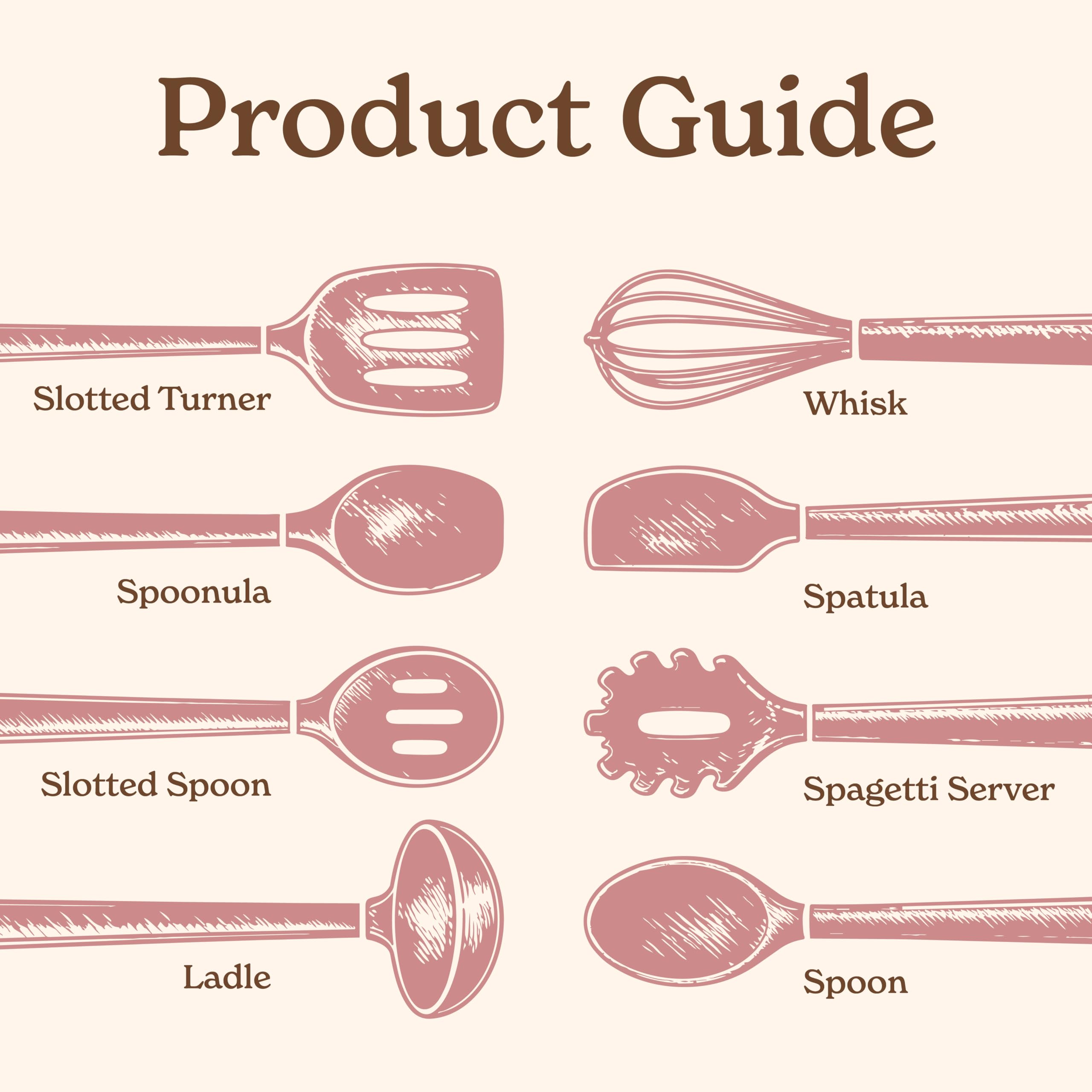 Country Kitchen Non Stick Silicone Utensil Set with Rounded Wood Handles for Cooking and Baking, 8 Piece Set, Pink
