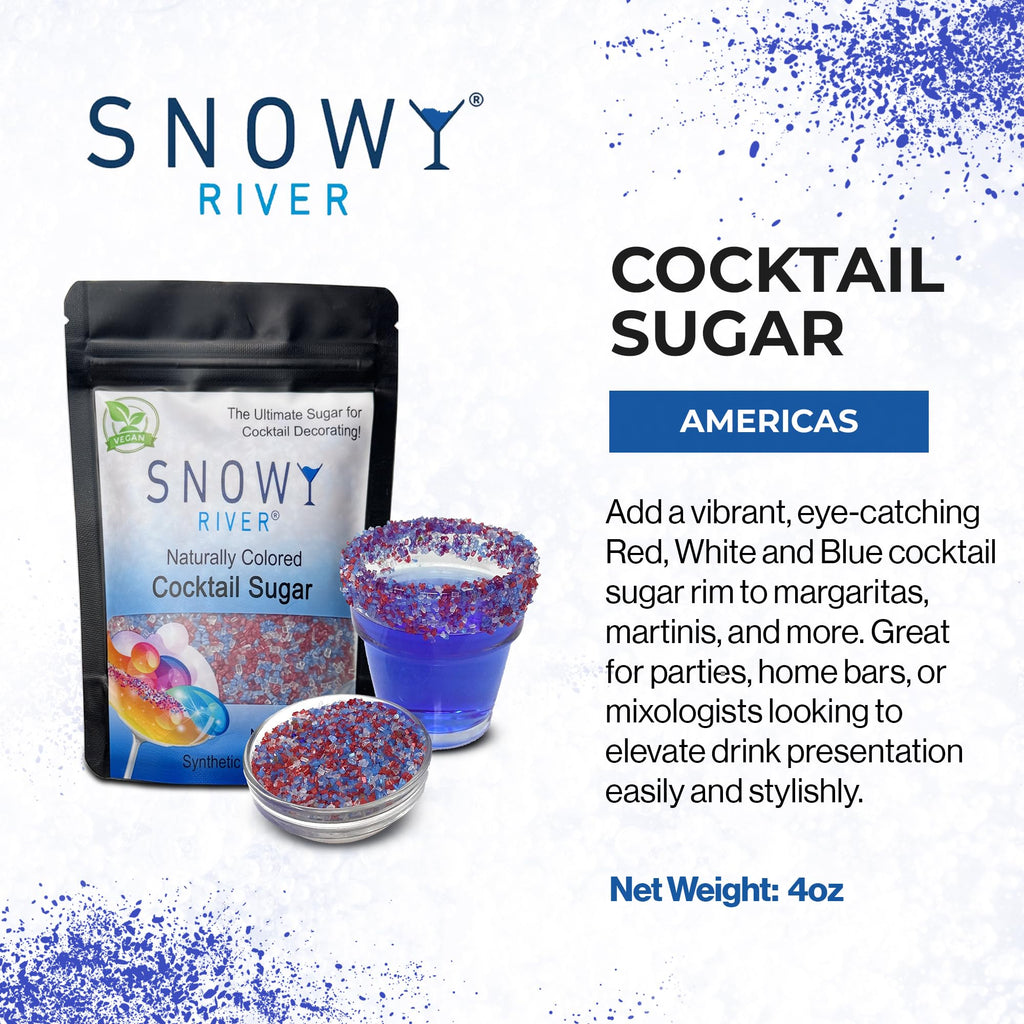Snowy River Natural Cocktail Sugar Rimmer - Kosher Certified Naturally Colored Beverage Rimming Sugar for Cocktails, Margaritas, Drinks (America, 4 Ounce (Pack of 1))