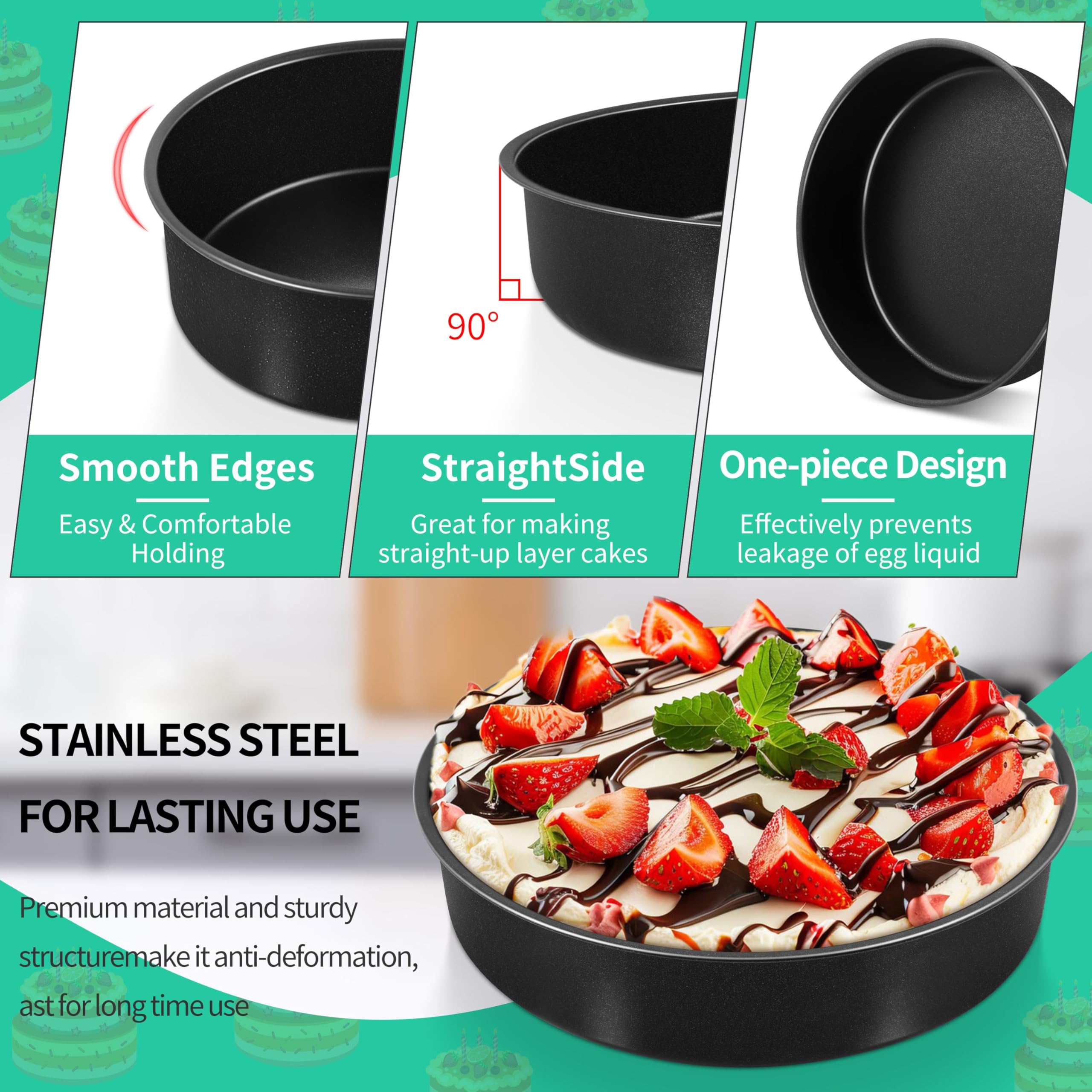 P&P CHEF 9.5 Inch Cake Pan Set, Non-stick Baking Pans for Cake, 4Pcs