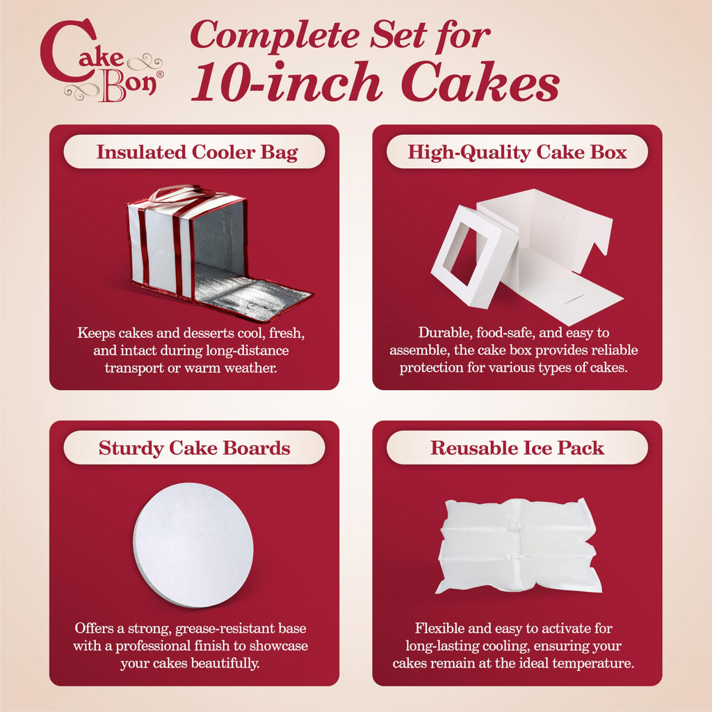 Cakebon 10" Cake Box Drum Insulated Bag White Round Wrapped 1Pack