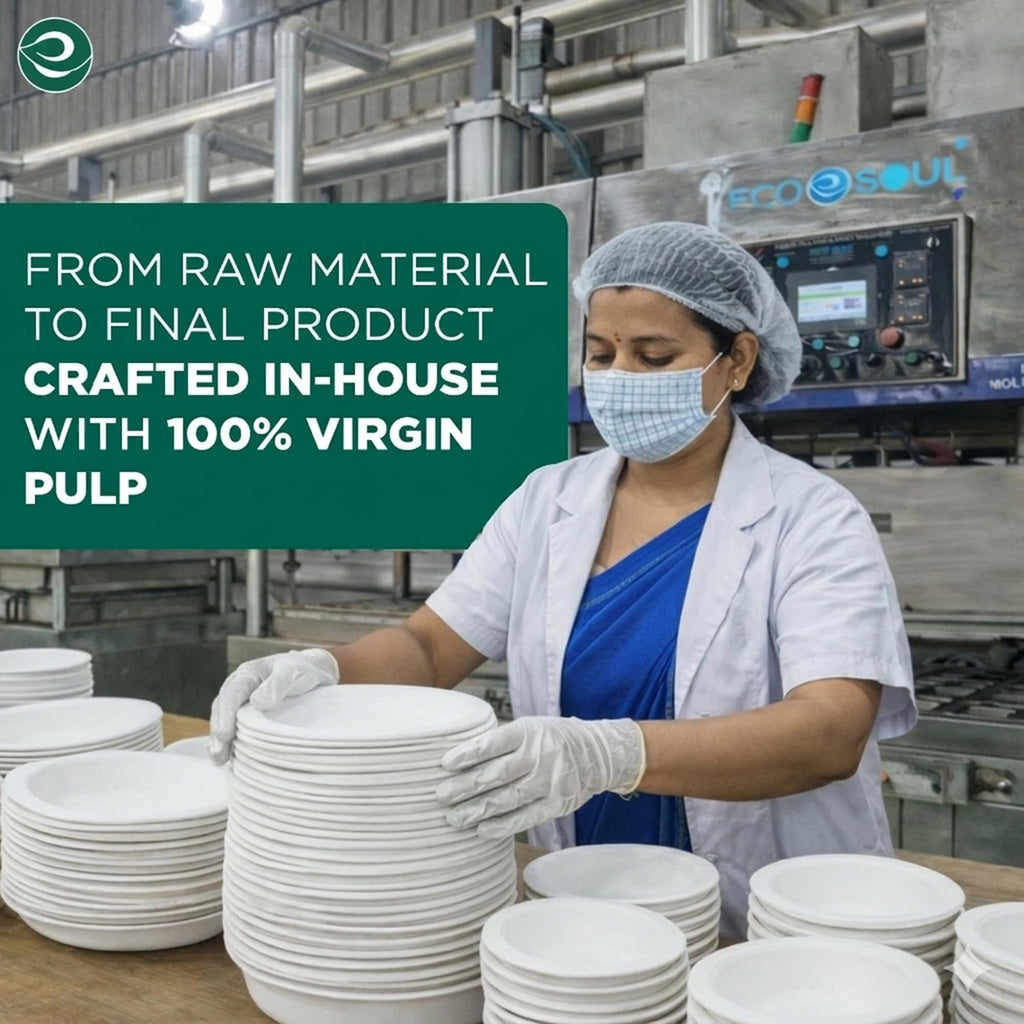 ECO SOUL 10 Inch Disposable Bagasse Paper Plates (200 Pack, Square)